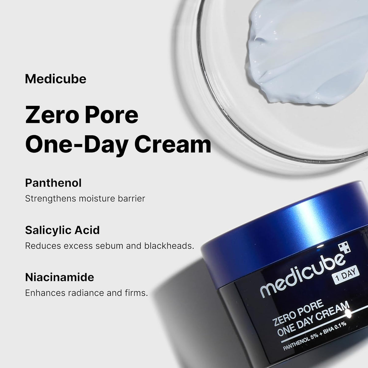 Medicube Zero Pore One-Day Cream 1.69 fl.oz - Visibly Smaller Pores, Controls Excess Oil - Pore Refining Cream with Panthenol, Salicylic Acid, and Niacinamide - Korean Skincare