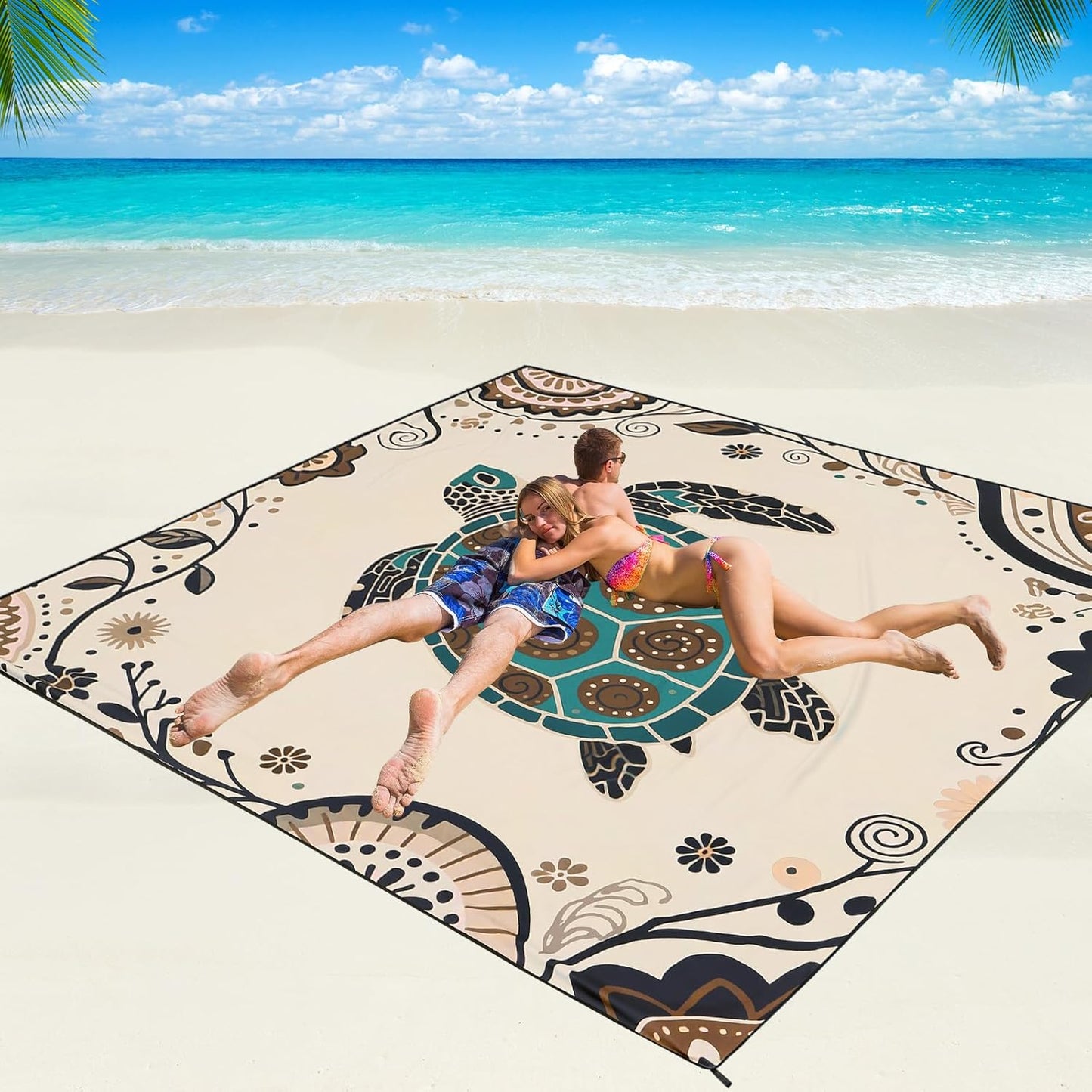 WIWIGO Beach Blanket Waterproof Sandproof Beach Mat 79" X 83"/10'x9'for 2-8 Adults Quick Drying Outdoor Picnic Mat Beach Accessories for Travel, Camping, Hiking