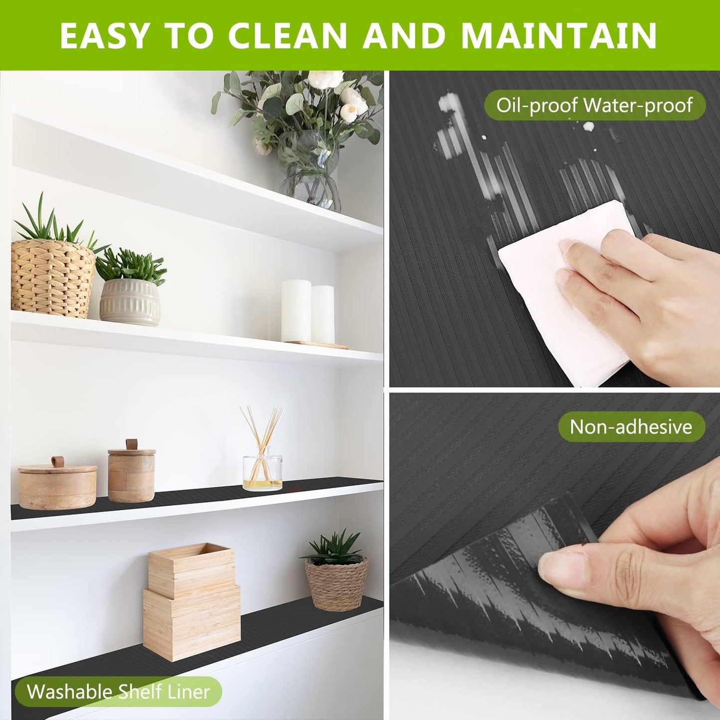 Shelf Drawer Liner for Kitchen Cabinets, Durable Pantry Shelving Liners for Tool Box Closet Refrigerator Non Stick Waterproof Plastic Cabinet Protector Liners Mat Washable, Black 11.8 x 236.2 inches