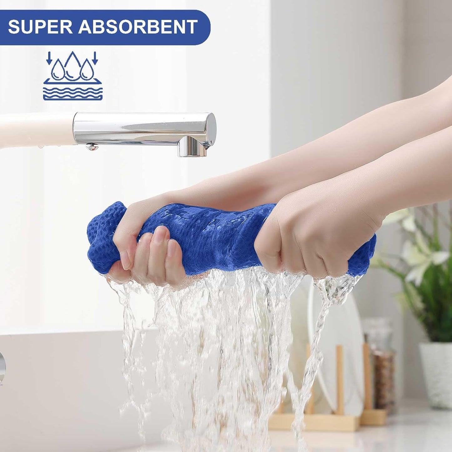Homaxy 100% Cotton Kitchen Towels and Dishcloths Set, 12 x 12 Inches and 13 x 28 Inches, Set of 8 Bulk Kitchen Towels Set, Ultra Soft Absorbent Dish Cloths for Washing Dishes, Blueberry