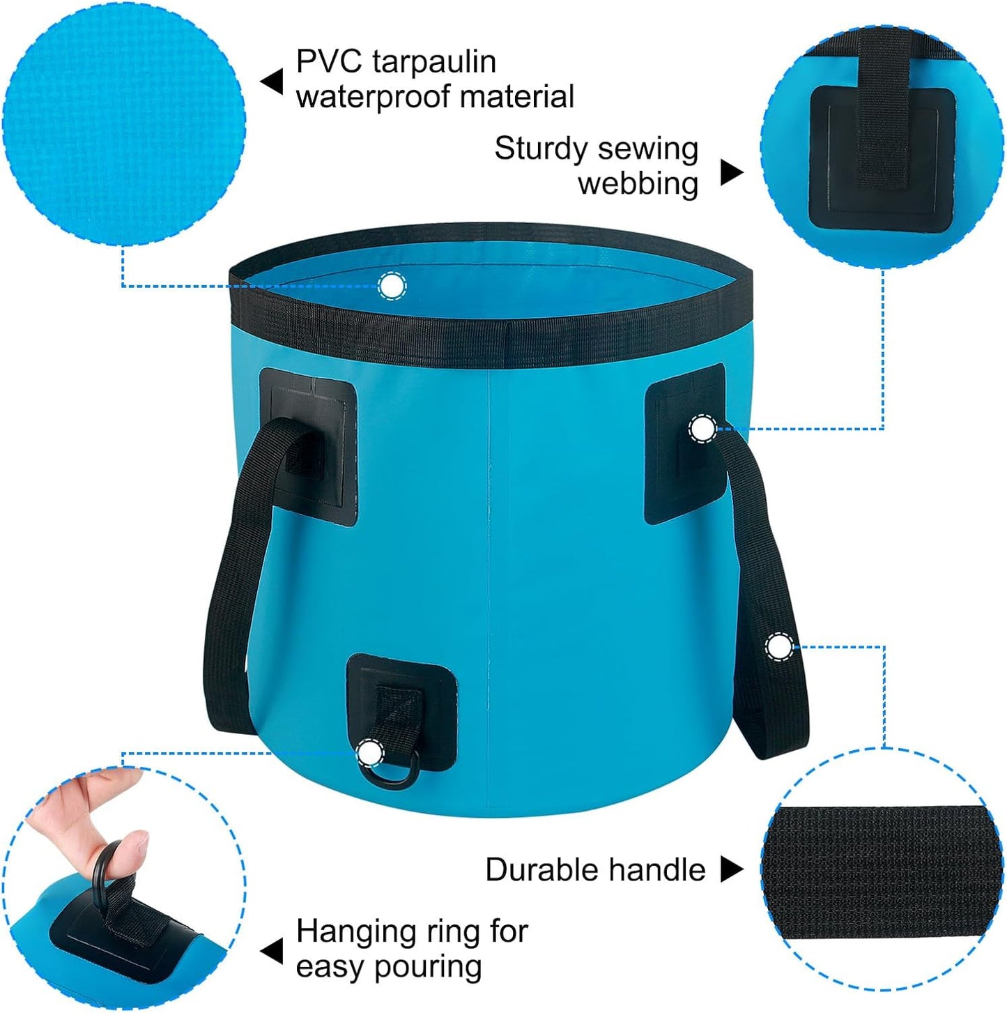 5 Gallon Collapsible Bucket with Handle, Car Wash Bucket Foldable Water Storage Container for Camping Fishing Beach Gardening, Portable Laundry Wash Basin for RV Cleaning Supplies Swamp Emergency Prep