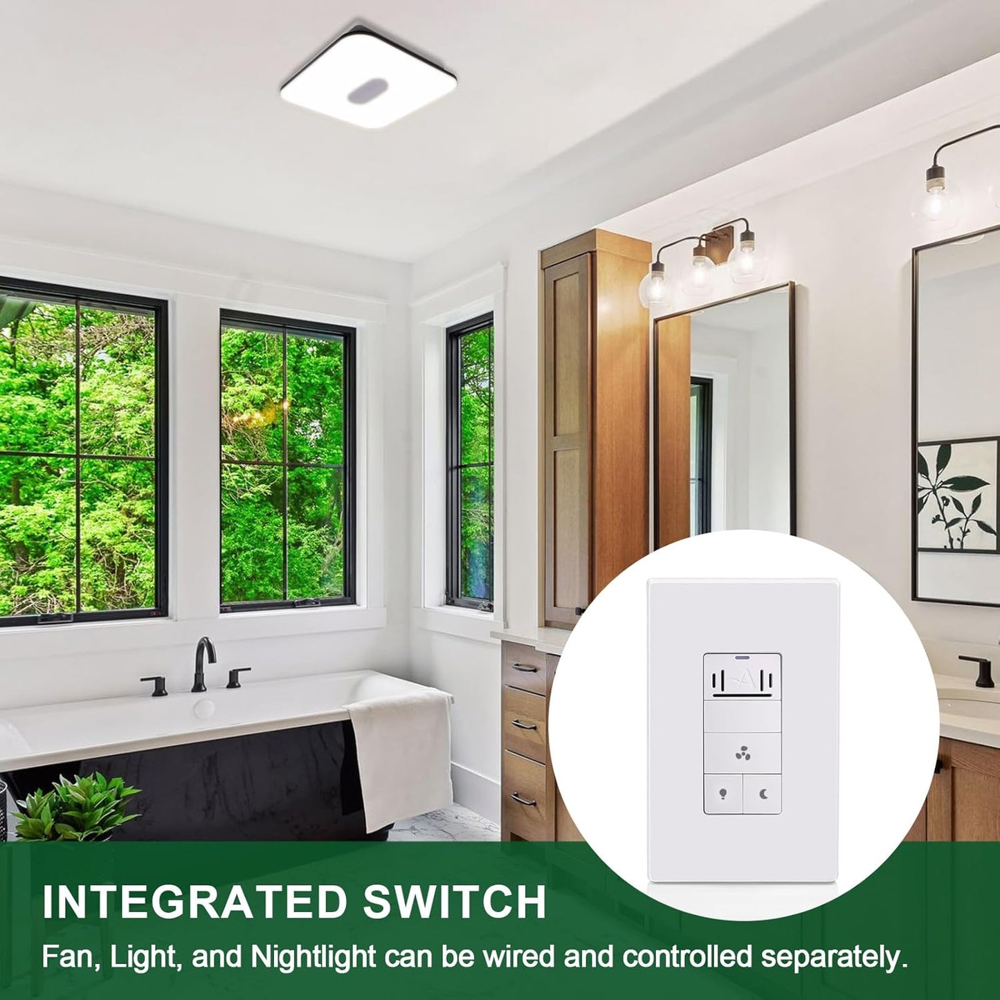 Akicon Humidity Sensor and Light Switch for Bathroom Exhaust Fan, Ventilation Fan, LED Light, Night Light, Air Moisture Control,Timer Switch for Bathroom Fan, 3A, UL Listed, White