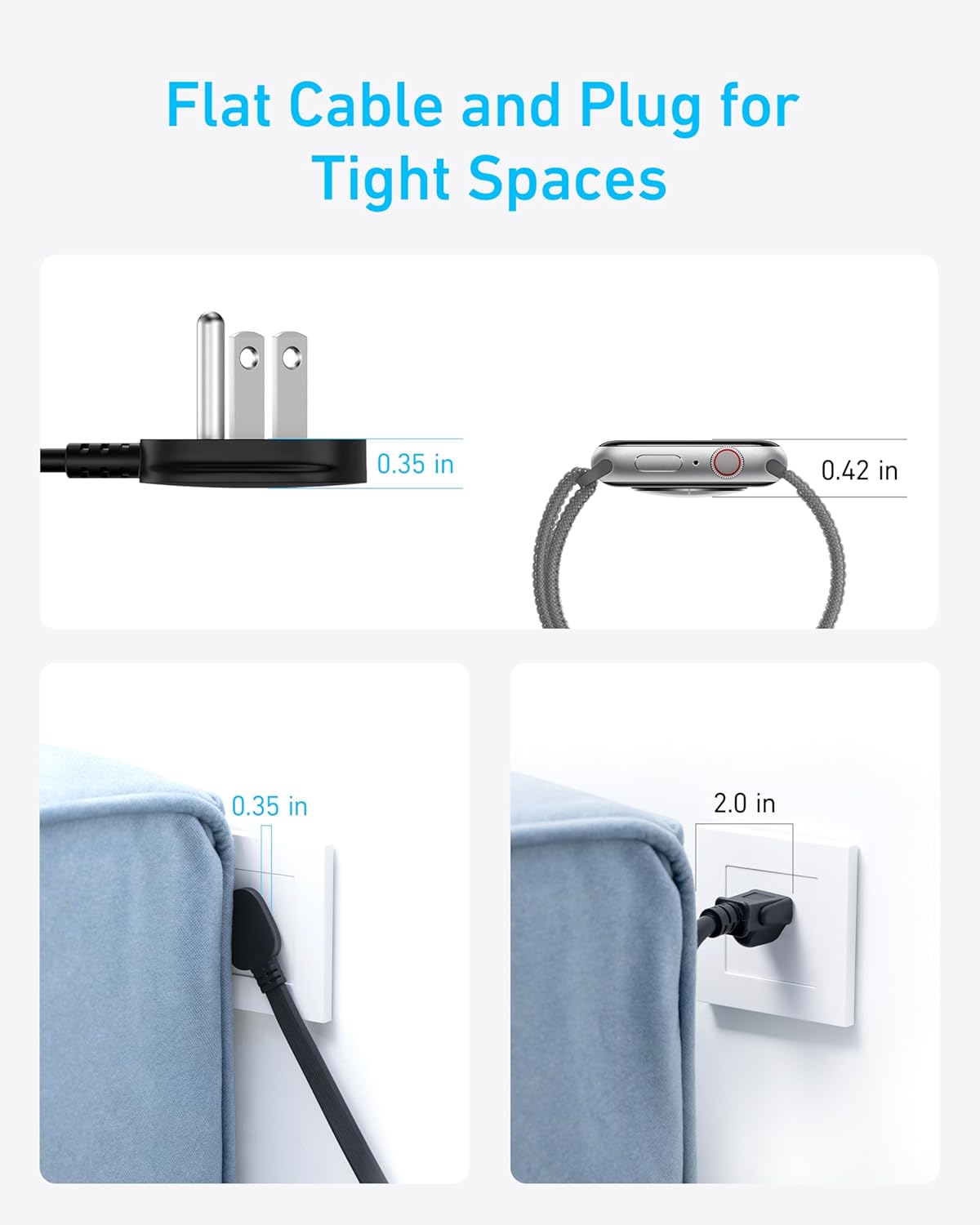 Anker Power Strip with 900J Surge Protector, Flat Plug Extension Cord with Multiple Outlets, 8 AC, 2 USB A & 2 USB C Ports for 35W Max, 5ft Outlet Extender, Dorm Room Essentials, Home Office