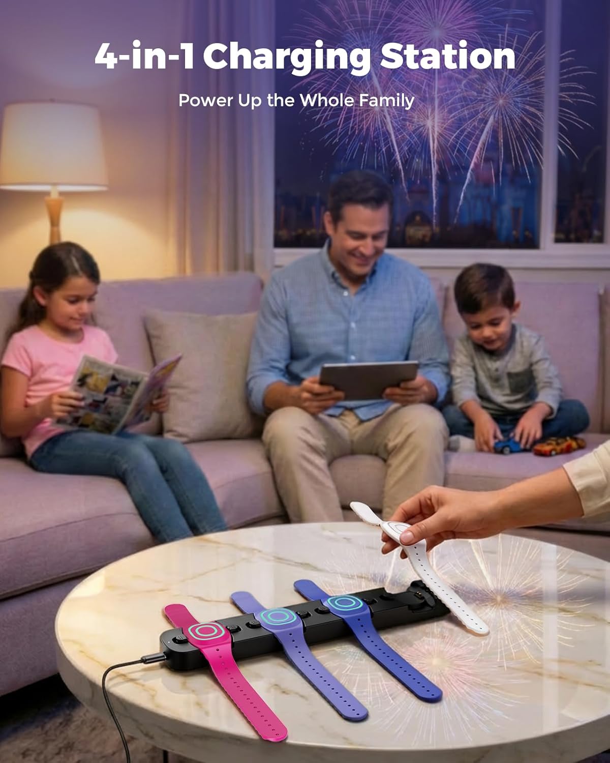 Doohoeek Charging Station for MagicBand+ Plus Magic Band, 4-in-1 Charger Portable for Disneyland MagicBand Plus, 90 Min Full Charging Dock for Magic Band+ Disney-World Family (Black, 4-Slot)