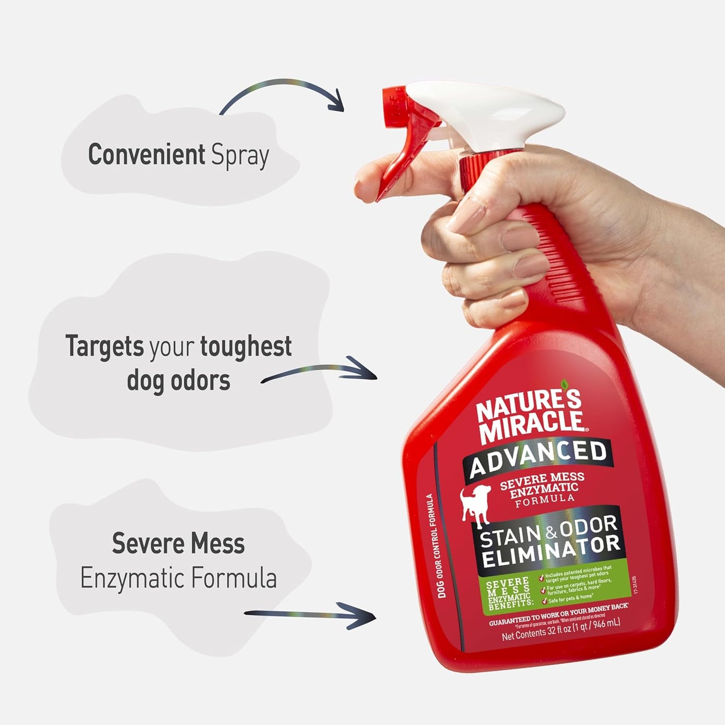 Nature’s Miracle Advanced Stain and Odor Eliminator Dog Spray, Fresh Scent, Severe Mess Enzymatic Formula For Tough Pet Messes, 32 oz