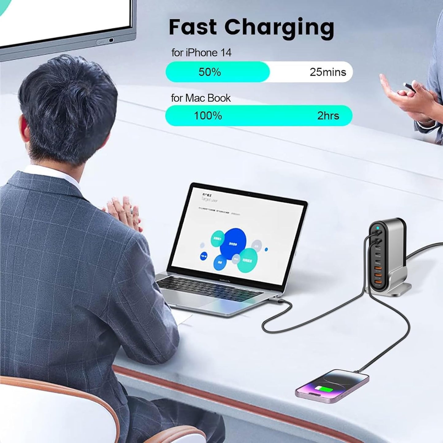 USB C Fast Charger - 285W GaN 8 Port Fast Charging Station Tower Hub for Multiple Devices: Type C Fast Charger Block for MacBook iPad iPhone 17/16/15/14/13 Pro Max Samsung Galaxy, Google Pixel & More