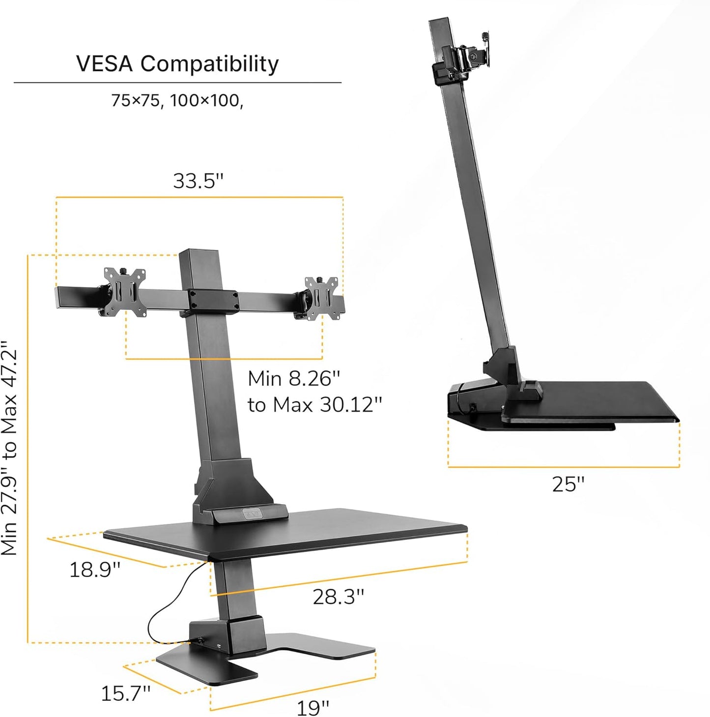 Mount-It! Double Monitor Electric Standing Desk Converter - 2 Screens Stand Up Desk Riser - Height Adjustable Desktop & 2 Mounts for Screens up to 32", Sit-Stand Convertor for Home, Office, School
