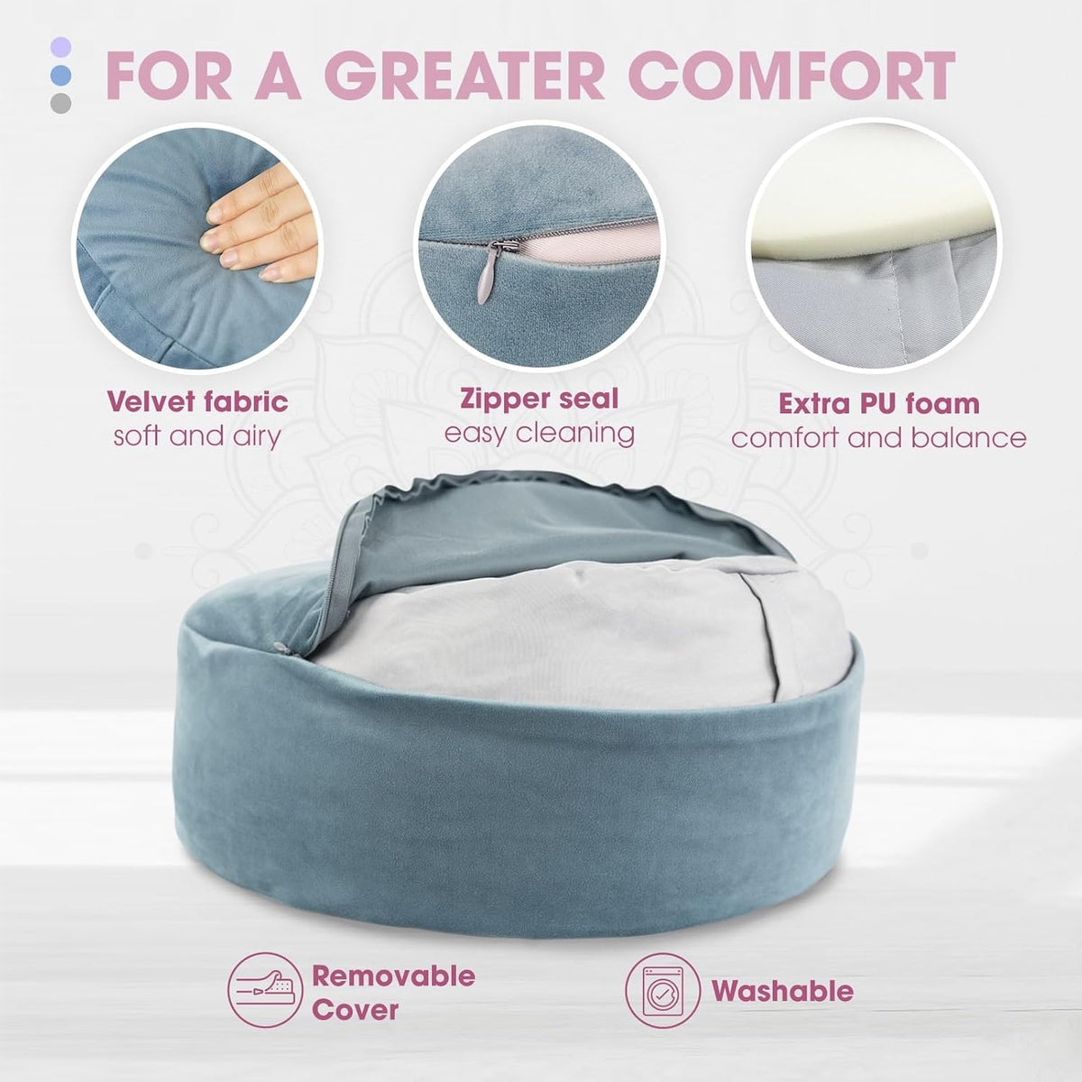 Yes4All Meditation Cushion, Floor Pillow Foam Zafu Buckwheat, Mandala Pattern Yoga Meditation Bolster Pillows, Floor Cushions