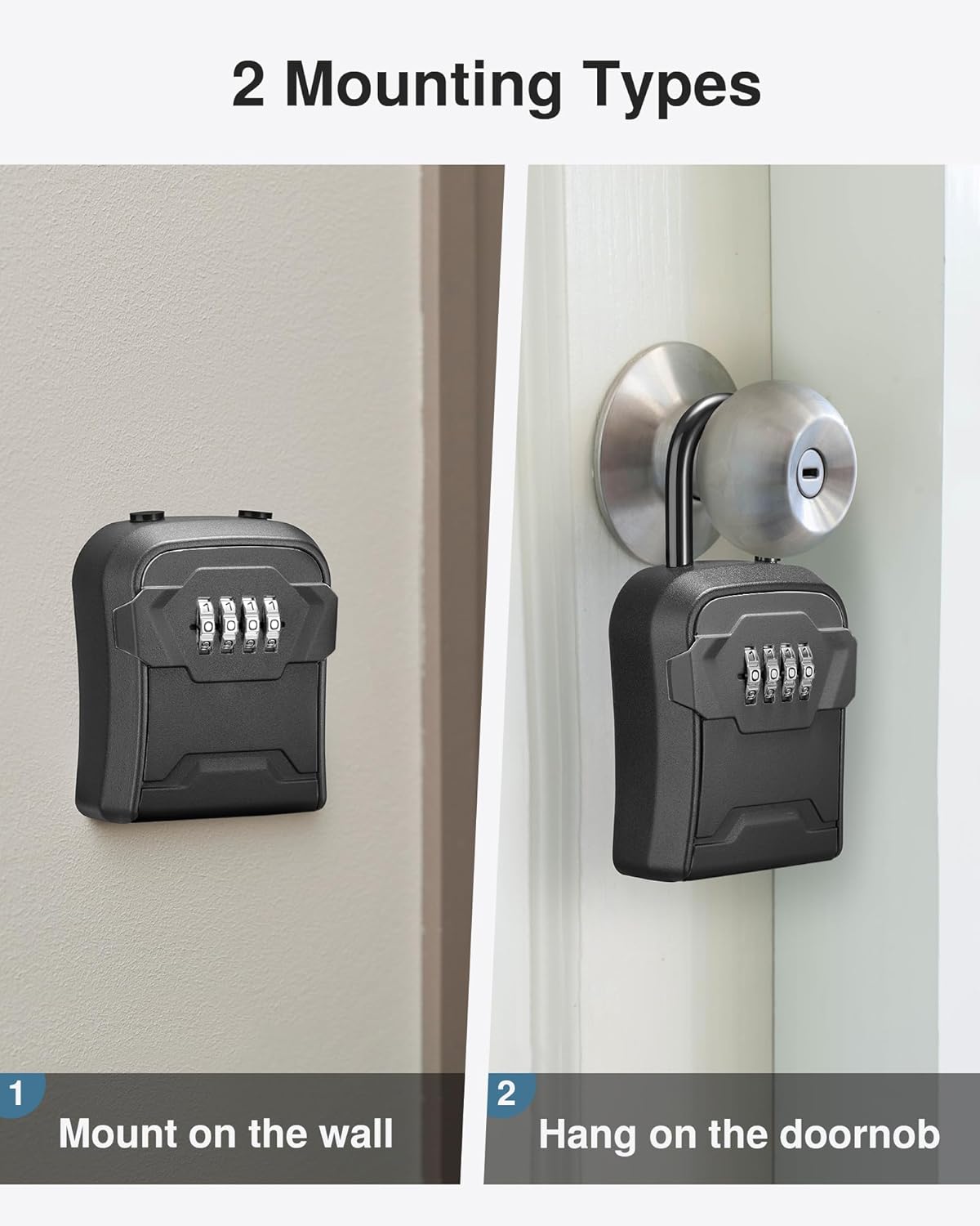 Puroma Lock Box, Key Lock Box Wall Mount & Portable Combination Lockbox with Resettable Code, Security Lockbox for Outside House Keys, Apartment Realtors Spare Keys Storage (1 Pack, Pure Black)