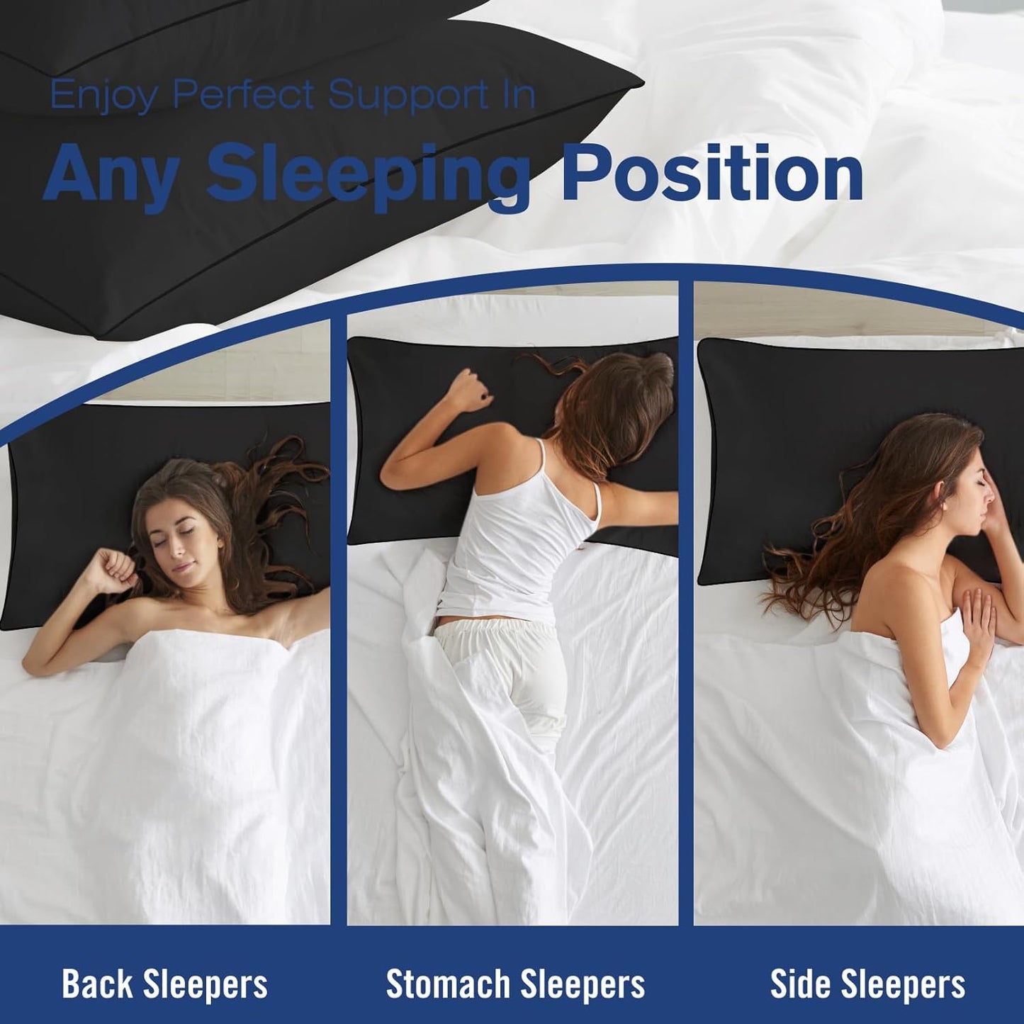 Standard Size Bed Pillows for Sleeping 4 Pack,Luxury Hotel Pillows,Comfortable and Supportive,Machine Washable,Suitable for Stomach,Back and Side Sleepers.(Black)