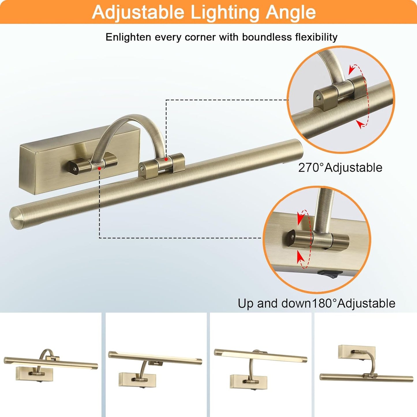 Tassuowell LED Picture Lights for Wall Rechargeable, Battery Operated Art Light for Paintings Wireless,15.7inch Antique Bronze Gallery Light for Artwork