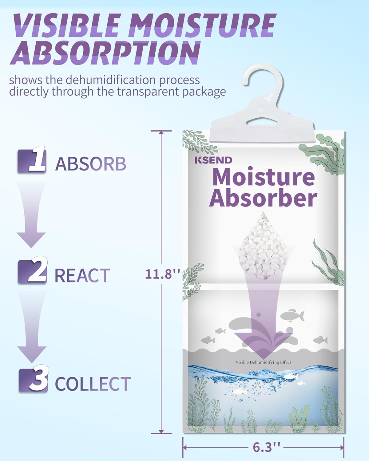 Ksend Moisture Absorbers 8 Packs - 9.8 oz Dehumidifier Bags, Portable Moisture Hanging Bags for Closet, Bathroom and Kitchen, Fragrance Free, 11.8'' x 6.3''