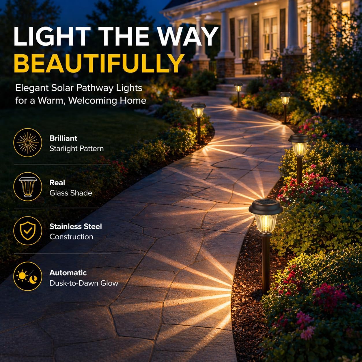 Solar Lights Outdoor, 6 Pack Metal Solar Pathway Lights, Heavy Duty Stainless Steel & Glass, Auto On/Off Waterproof Garden Lights for Driveway Landscape Walkway Yard Outdoor Decor (Warm White)