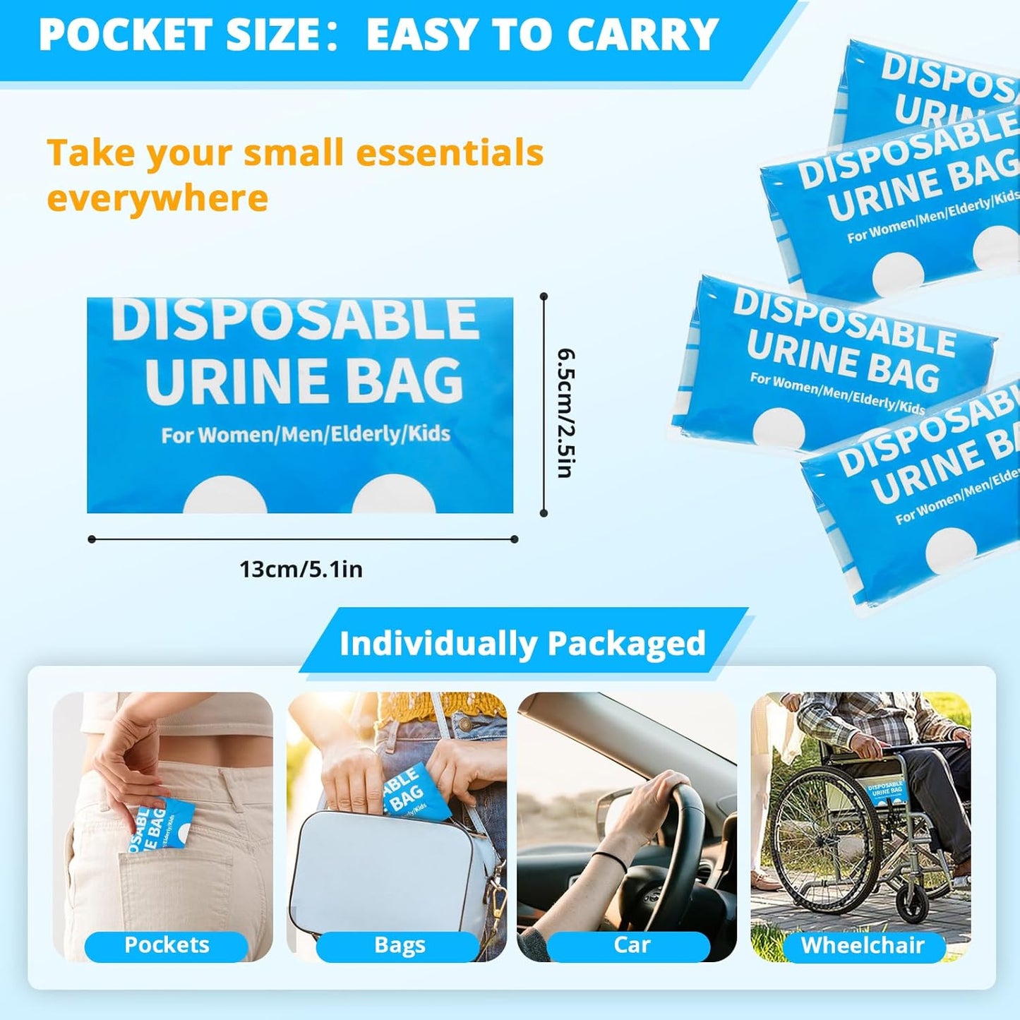Disposable Urine Bag for Travel - 900ML Portable Pee Bags for Women Men 8/12/20/24/28 PCS Emergency Vomit Bags Urinal Toilet for Car Camping, Road Trip,Traffic Jam, Pregnant, Kid, Patient