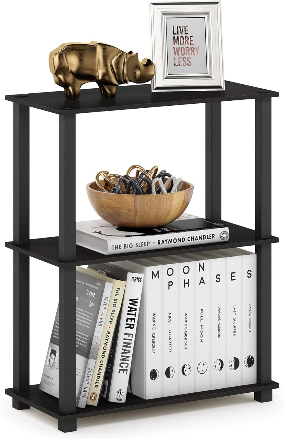 Furinno TURN-N-TUBE Storage Shelves, 3-Tier Book Shelf, Corner Shelf, Toolless Open Shelves, for Organization and Storage, Living Room, Garage, Home Office, Espresso