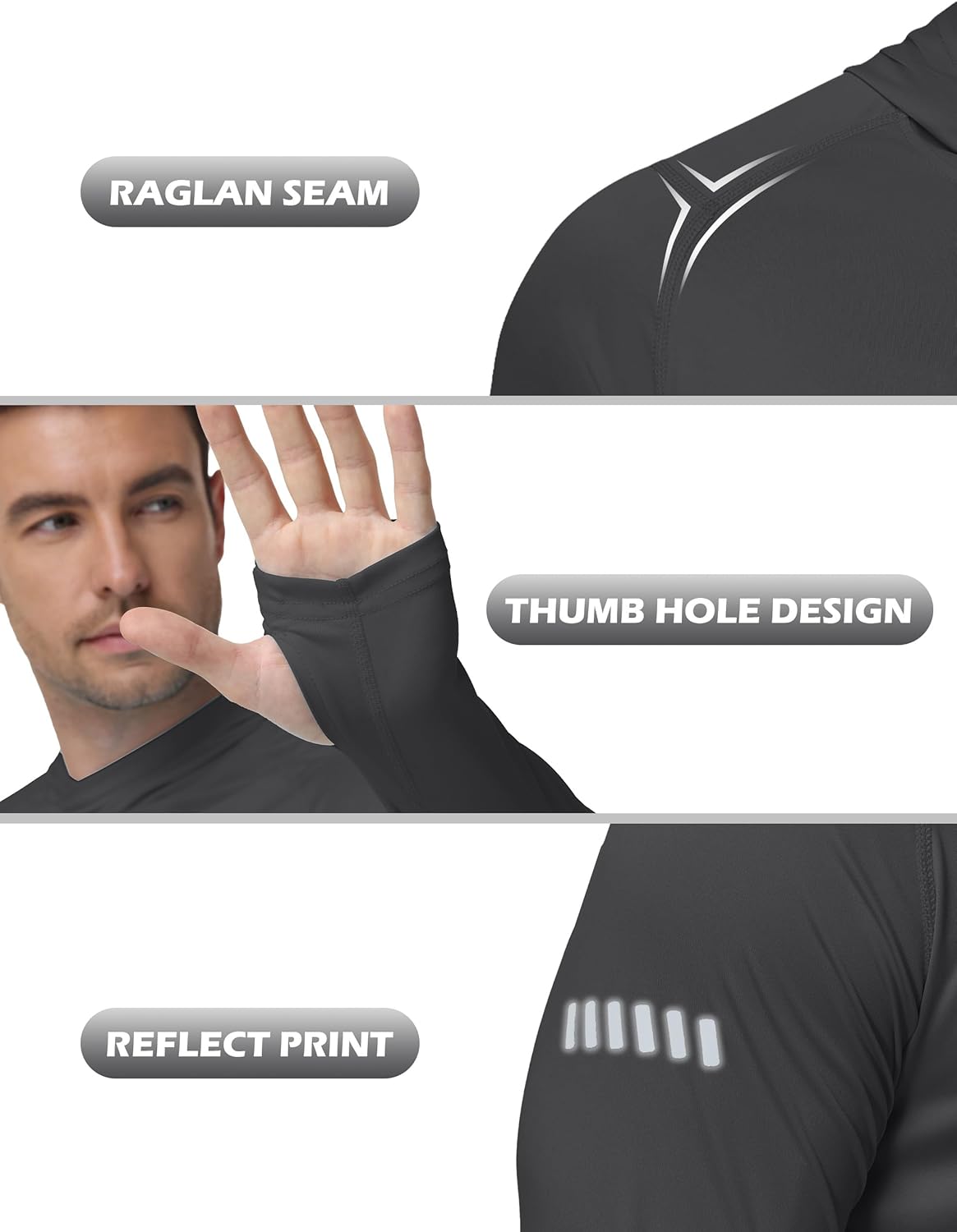 Roadbox Mens UPF 50+ Sun Protection Hoodie, UV Long Sleeve Fishing Shirts, Outdoor Swim Hiking Running Workout Rash Guard