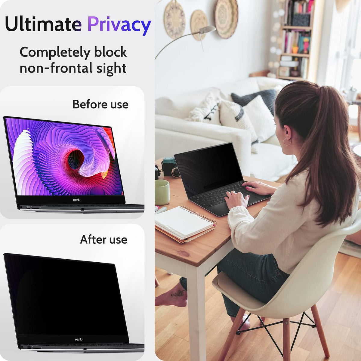 Peslv 15.6 Inch Laptop Privacy Screen Compatible with Lenovo Hp Dell Acer Asus Thinkpad Envy Xps Computer 16:10 Aspect, Removable Anti Glare Blue Light Filter Protector, 15" Monitor Security Shield