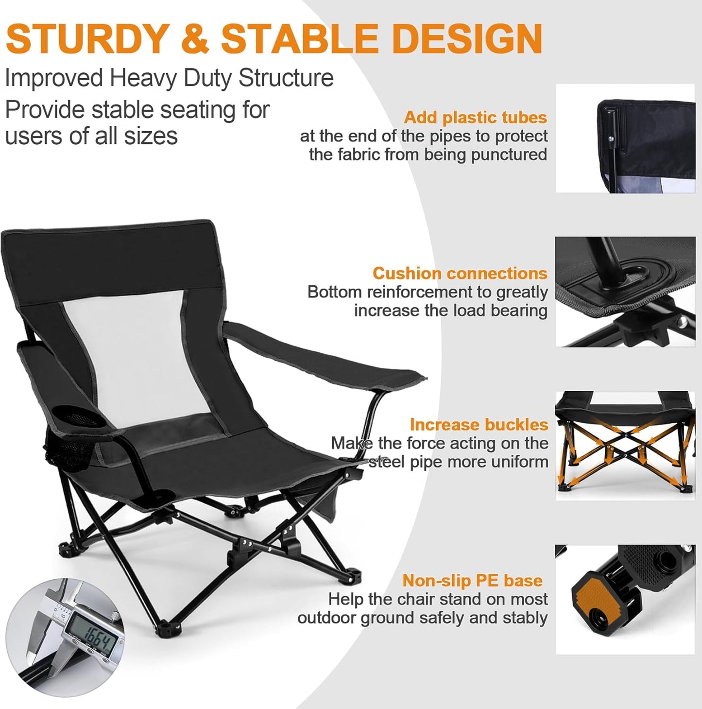 Joyfair Beach Camping Chair (2 Pack), Outdoor Folding Chair for Adults, Heavy Duty Portable Chair for Outside Fishing, Lawn, Sport, Patio, Armrest Cup Holder & Storage Pocket, Carry Bag (Black)