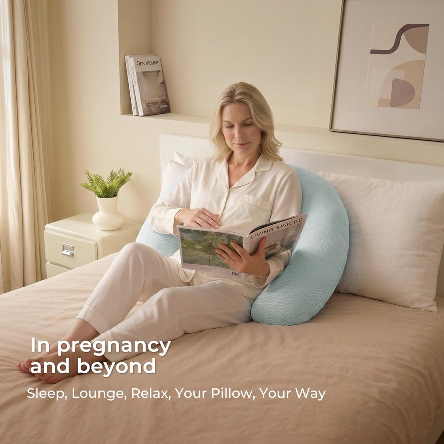 Momcozy Pregnancy Pillows for Side Sleeping, J Shaped Maternity Body Pillow for Pregnancy, Soft Pregnancy Pillow with Cotton Cover for Head Neck Belly Support, Blue