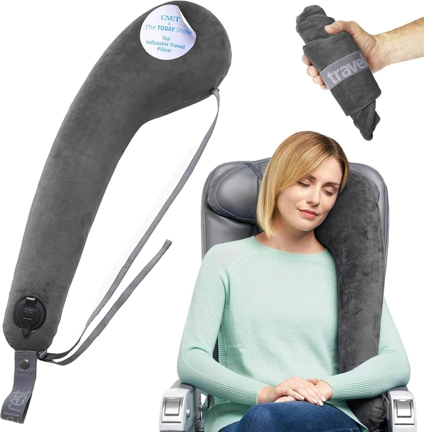 TRAVELREST All-in-One Travel Neck Support & Body Pillow - Airplane Pillow for Long Flight Comfort, Travel Essentials, Sleeping Accessories, Memory Foam, Headrest Support Seat for Car (Grey)