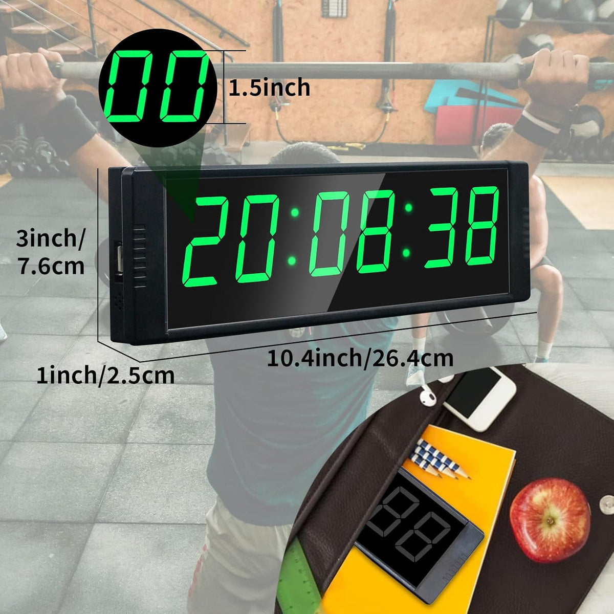 YZ Gym Timer Clock for Home Gym, Fitness Timer with Stopwatch Button, Large Digital Stopwatch Countdown Clock, 12/24H Digital Wall Clock