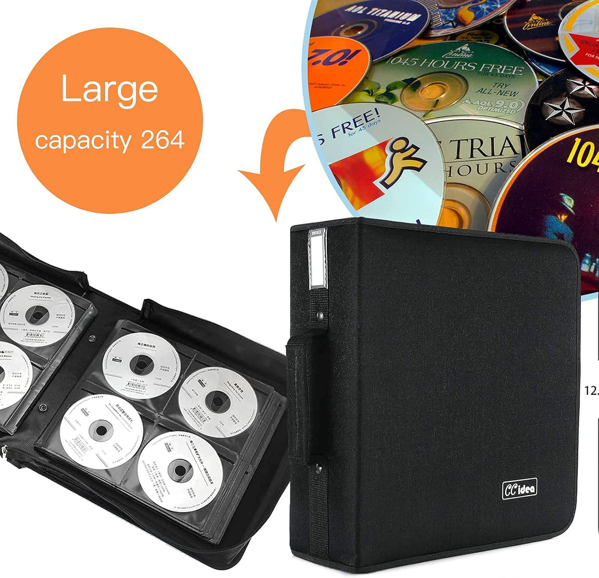 CCidea CD Case DVD Case Storage Holder-264 Capacity,Media Binder, CD Wallet, Disc Booklet, L11.4 x W 6.4 x H3.5 INCH (Black)