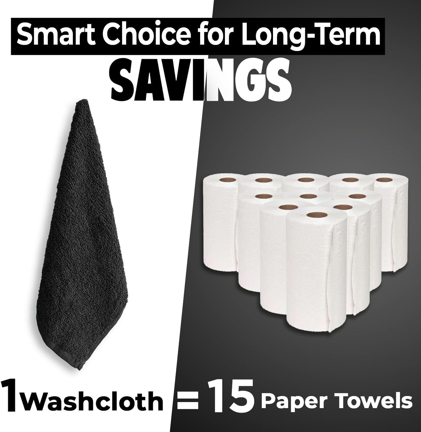 DAN RIVER 24 Pack Wash Cloths for Showering [12x12] - 100% Cotton Washcloths Premium Quality Flannel Face Cloths for Bathroom, Highly Absorbent and Soft Feel Wash Clothes, Black