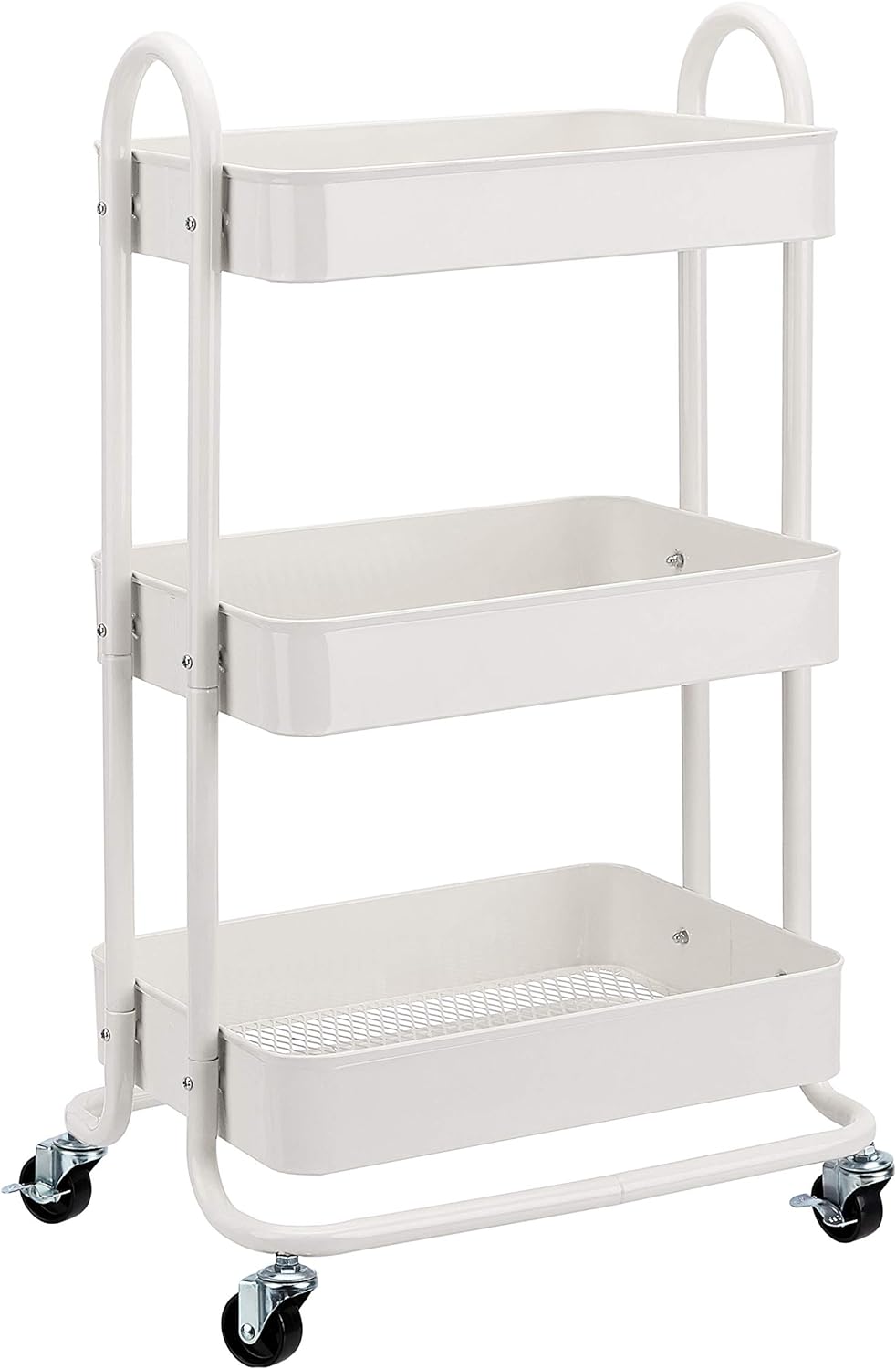 Amazon Basics 3-Tier Rolling Utility or Kitchen Cart, Lockable Wheels, Multifunctional Storage, Mobile Shelving Unit, Metal Storage Organizer, Charcoal