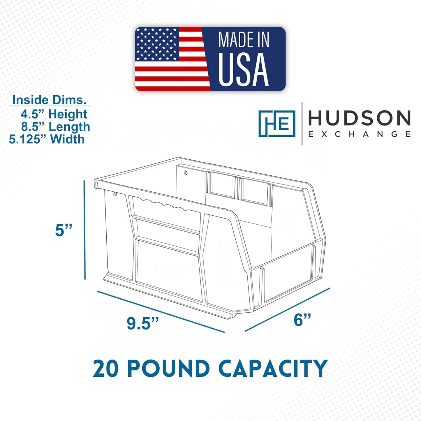 HE HUDSON EXCHANGE 9.5" x 6" x 5" (6 Pack) Plastic Stackable Storage Bin, Black