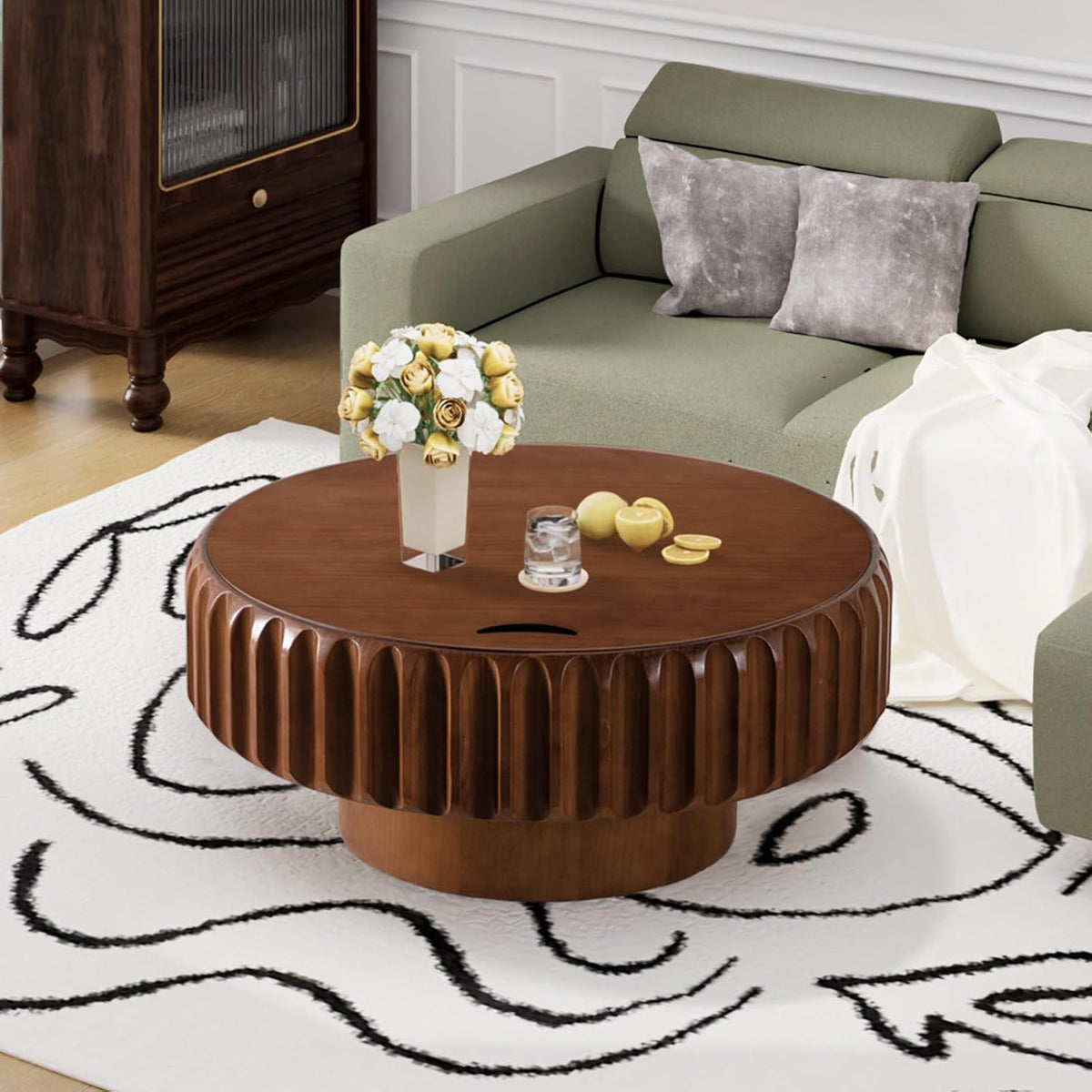 Round Coffee Table with Hidden Storage (Walnut 31.5 Inch)