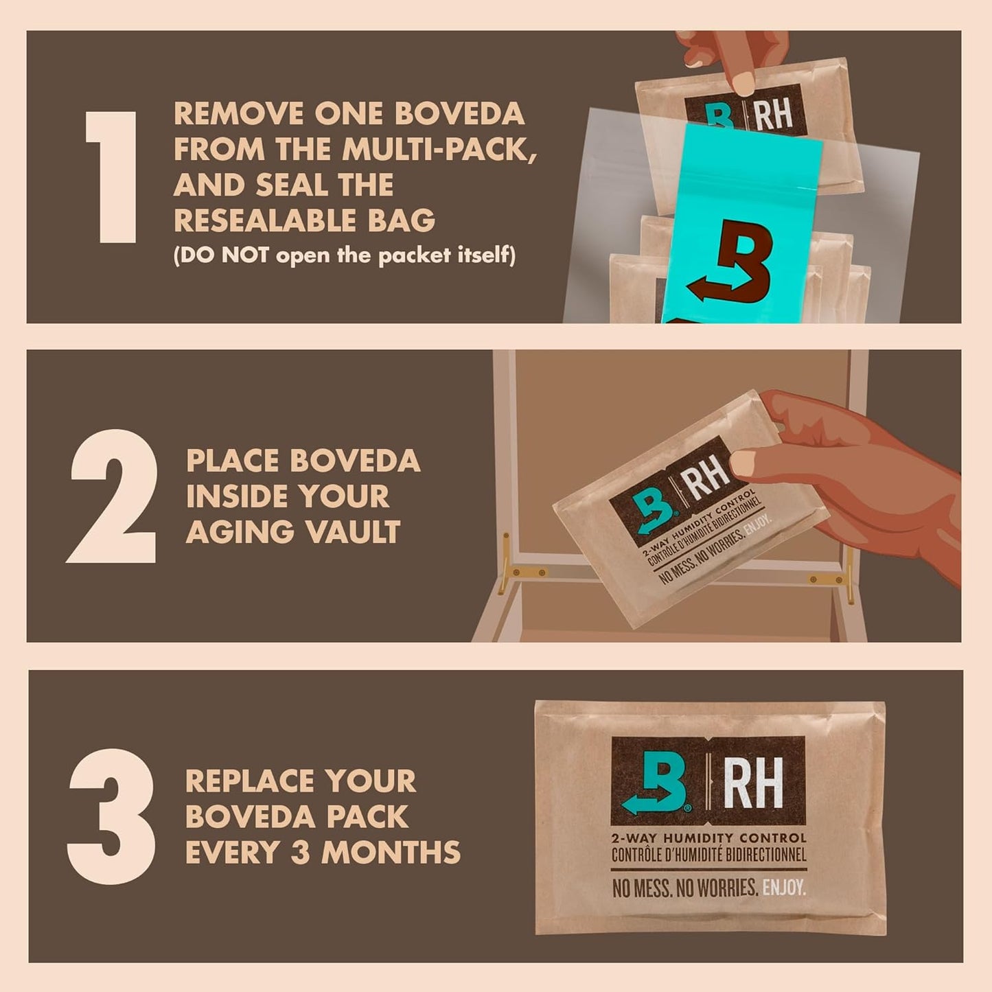 Boveda 65% Two-Way Humidity Control Packs For Aging & Long-Term Storage in Plastic & Wood Boxes – Size 60 – 4 Pack – Moisture Absorbers – Humidifier Packs – Hydration Packets in Resealable Bag