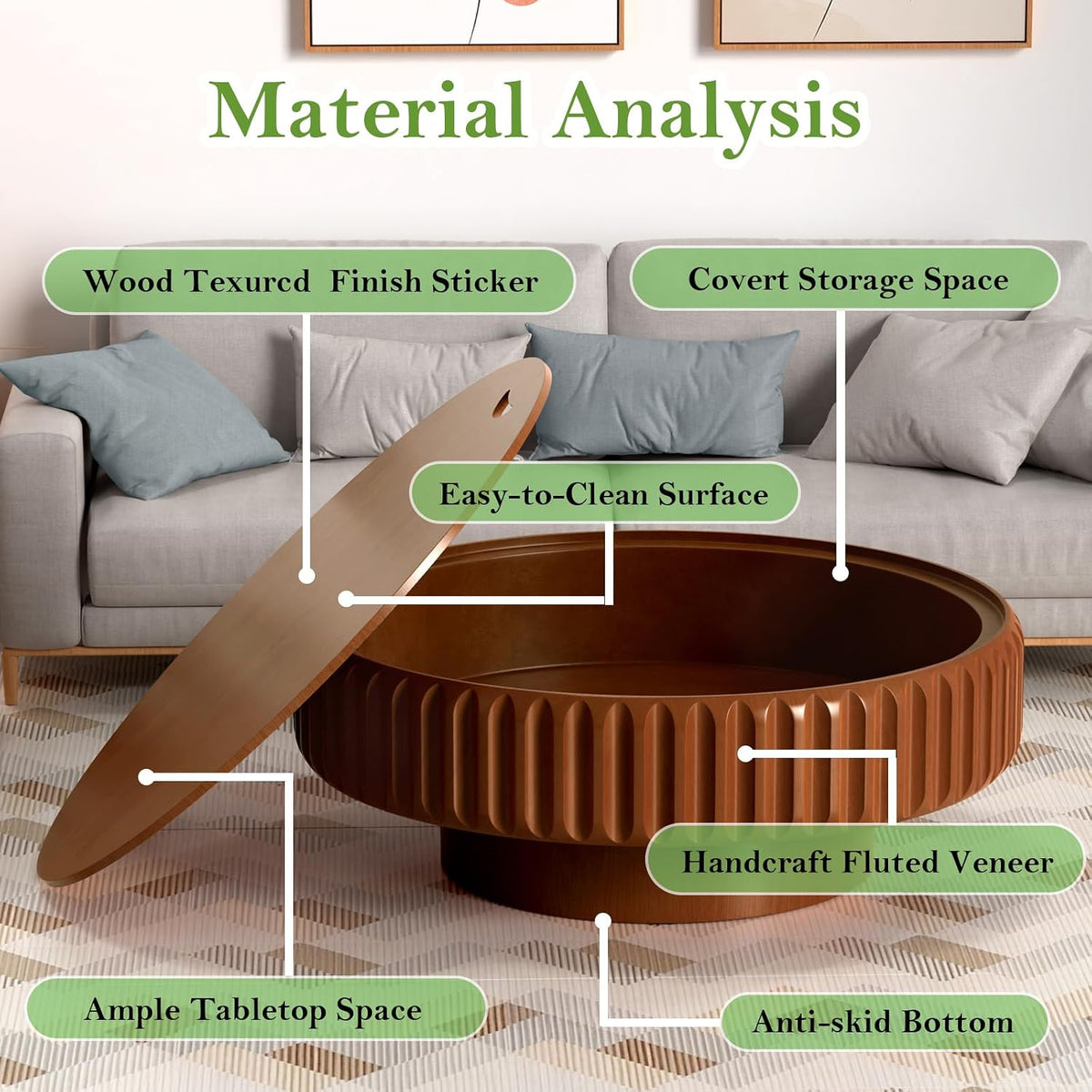 39.37" Round Drum Coffee Table with Storage (A 39.37in)