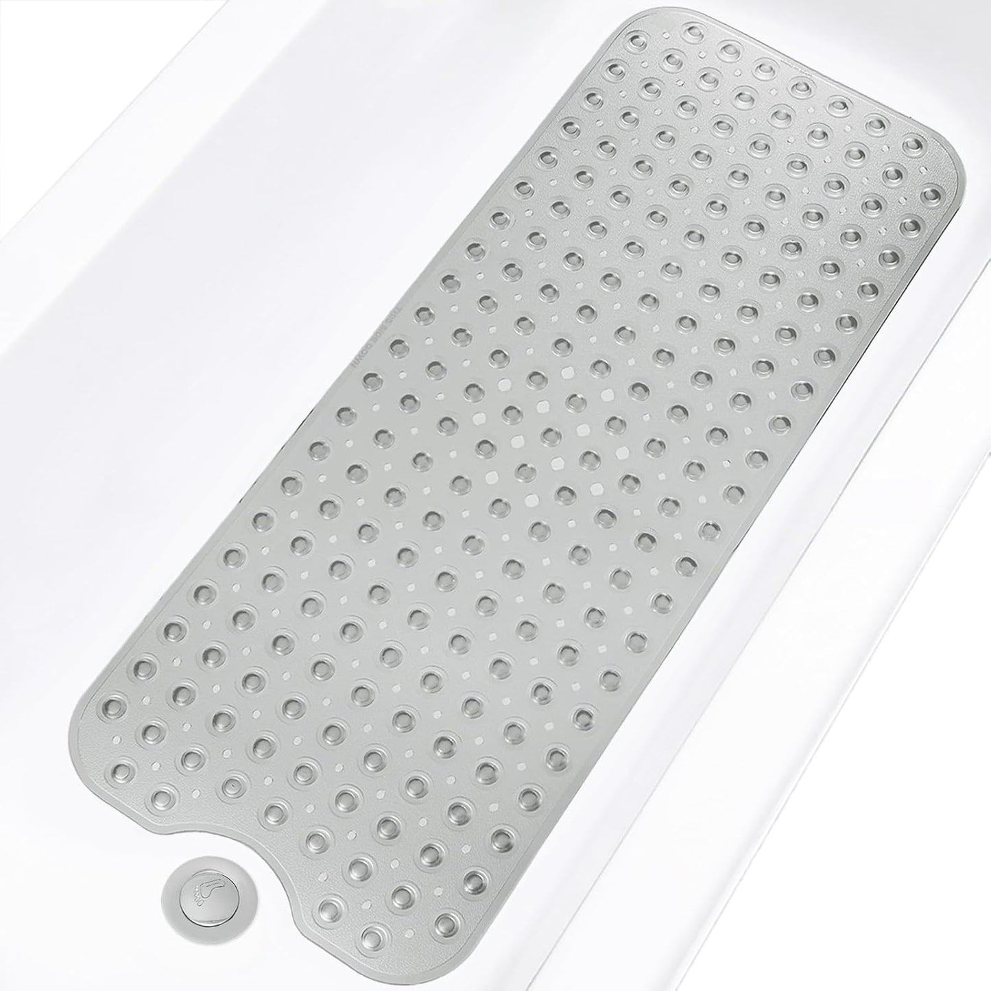 Bathtub and Shower Mats, Extra Long Non-Slip Bath Tub Mat 39 x 16 Inch, Machine Washable Bathmat with Suction Cups & Drain Holes for Bathroom Floor, Clear Grey