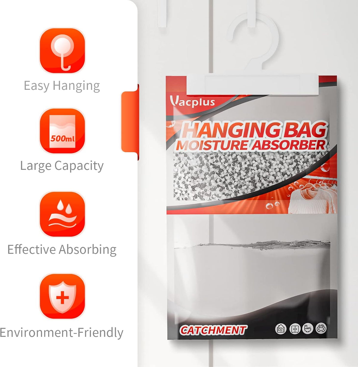 Vacplus Moisture Absorber, 9.8 OZ Hanging, Strong Absorption, Charcoal
