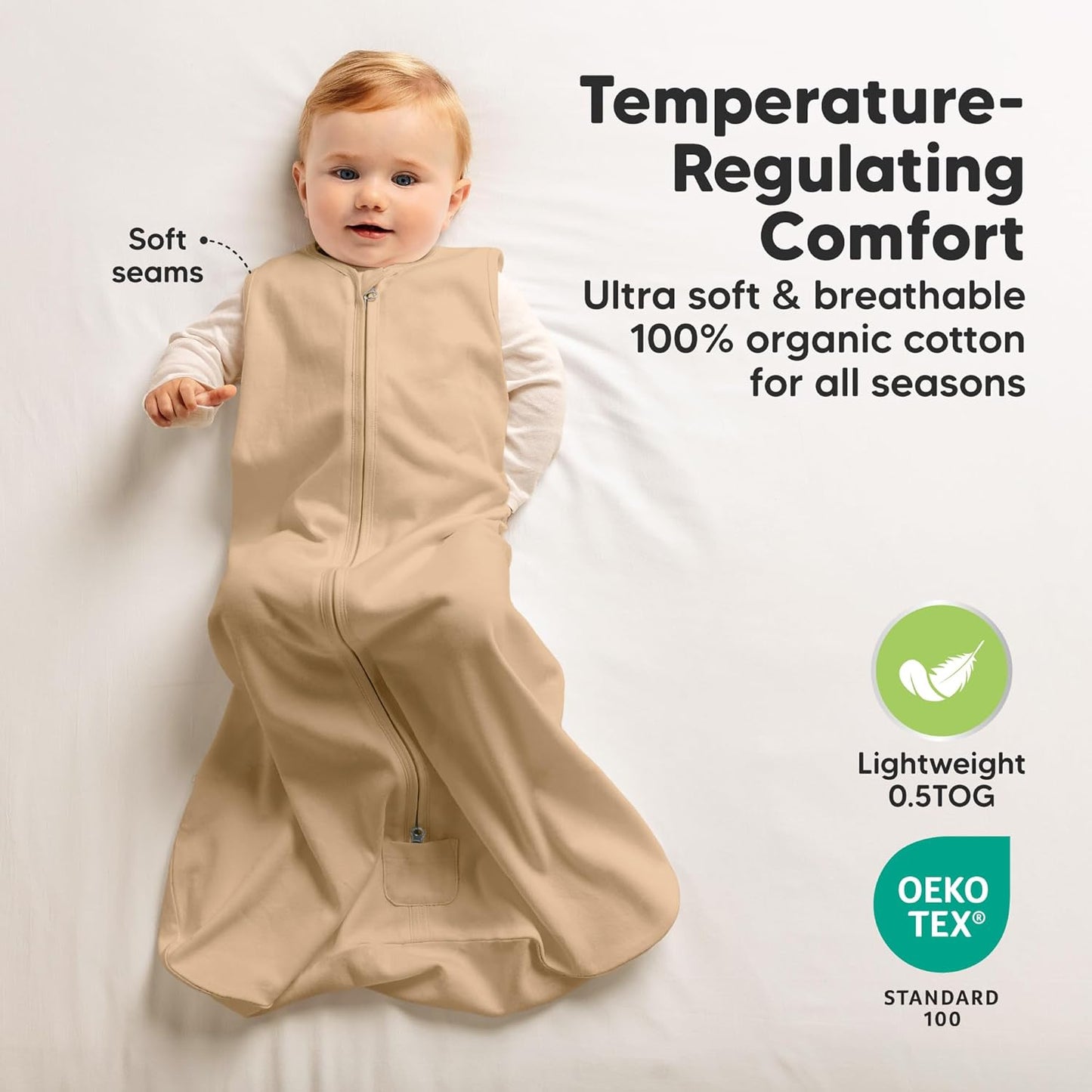 2-Pack Baby Sleep Sacks,Zipper Wearable Blanket - 0.5TOG Organic Cotton,Lightweight,Soft Cozy Toddler Sleeping Sack 6-12 months,Easy to Wear Large Newborn Transition Swaddles Sleepsacks(Toasty, M)