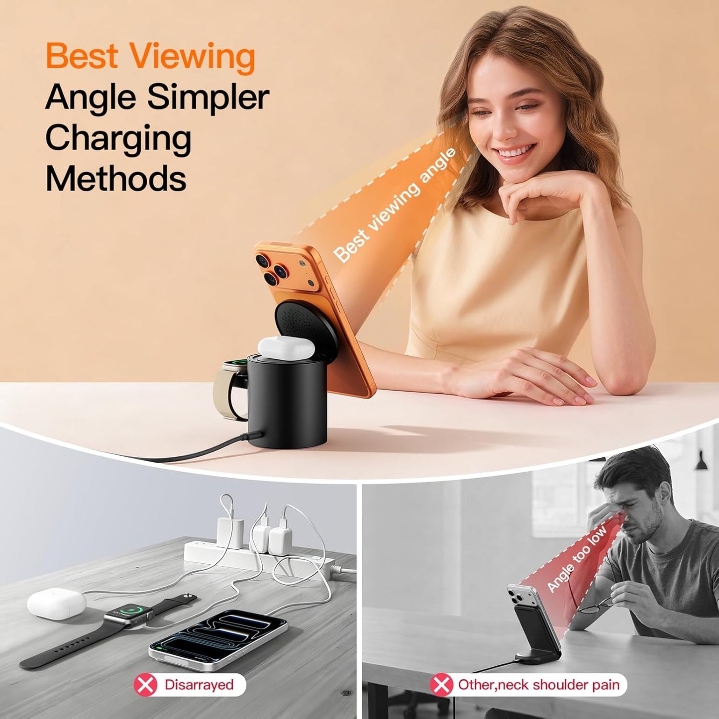 2026(15W) Foldable 3 in 1 Wireless Charging Station,for Apple Magsafe Charger Stand,Fast Magnetic Wireless Charger Station for iPhone 1716 15 14 13 12 Series,Airpods Pro,Apple Watch Ultra Series