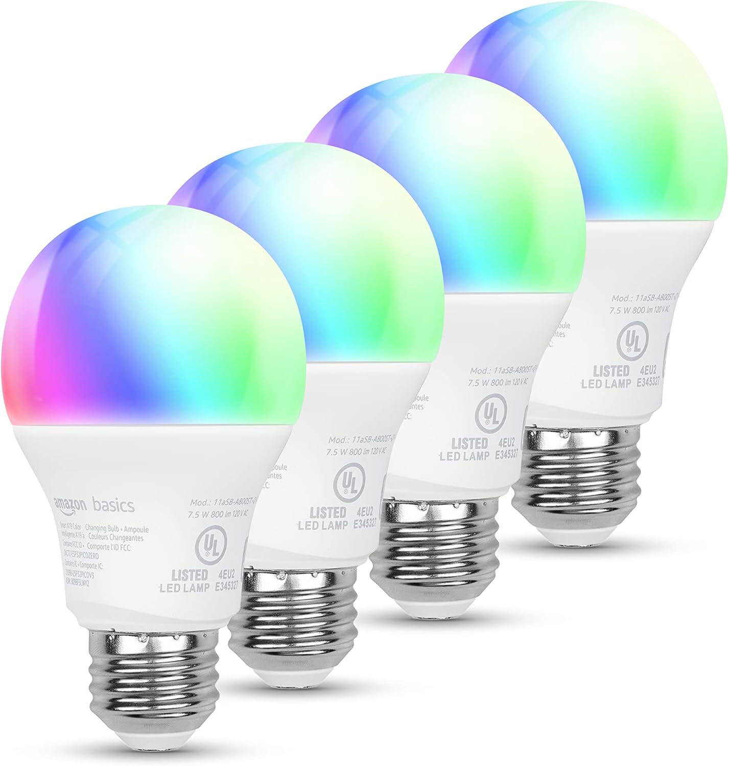 Amazon Basics Smart A19 LED Light Bulb, Color Changing, 9W (60W Equivalent), 800LM, Works with Alexa Only, WiFi 2.4 GHz, No Hub Required, Mood Lighting, Energy Efficient, 1-Pack