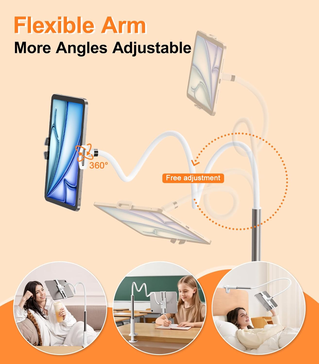 Gooseneck Tablet Holder for Bed, Flexible Long Arm Tablet Mount Stand for Reading in Bed, Compatible with iPad Mini Pro Air Phone Switch Samsung Galaxy Tabs Kindle Fire, More 4.7-12.9" Devices