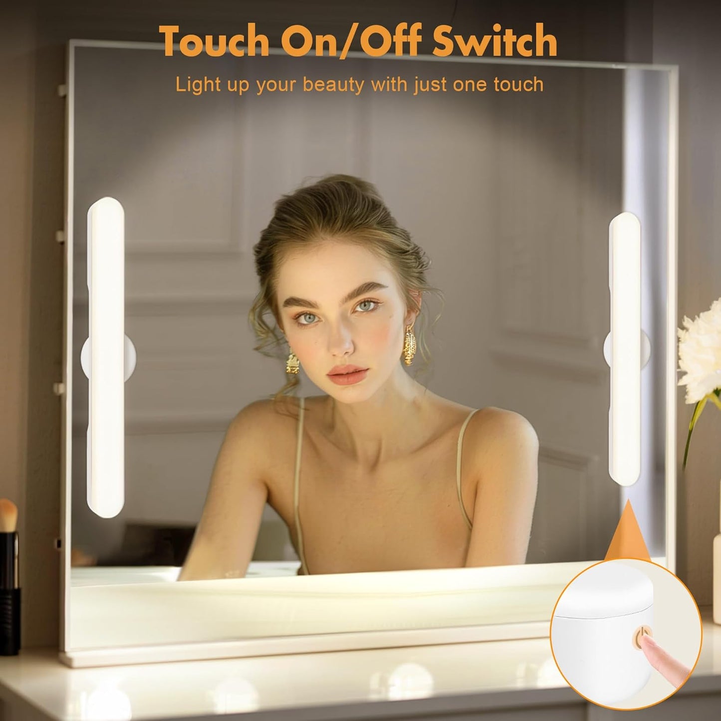 cambk Set of 2 Wireless Vanity Makeup Lights for Mirror, Stick On Rechargeable Light Bar for Bathroom Mirror with 3 CCT&Dimmable, Cordless Battery Operated Touch Control Lighting