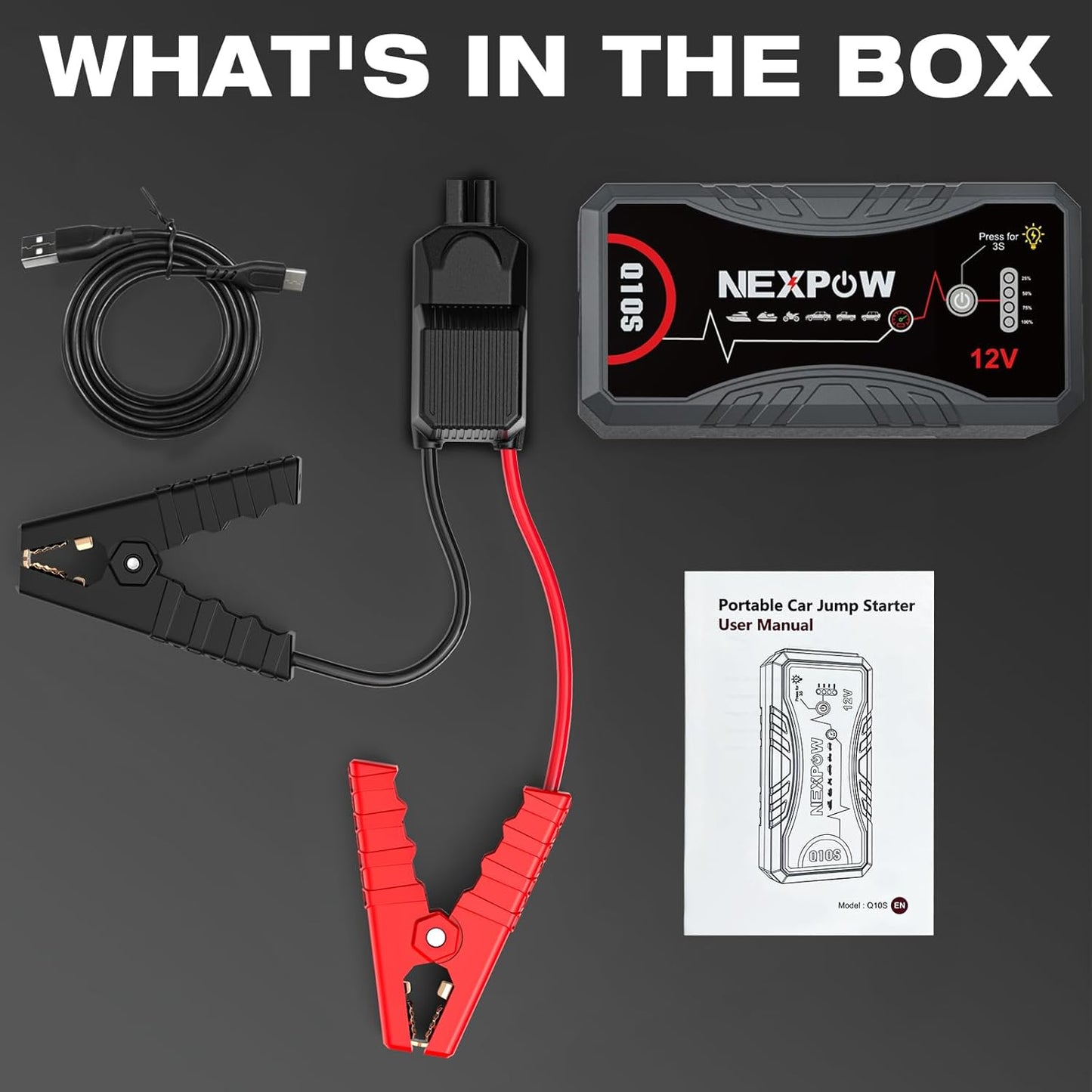 NEXPOW Car Jump Starter 2026 Upgraded Car Battery Jump Starter Pack 3000A Peak for Up to 9.0L Gas and 7.0L Diesel Engine 12V Auto Battery starter Jumper Cables Portable Lithium Jump Box with USB QC3.0