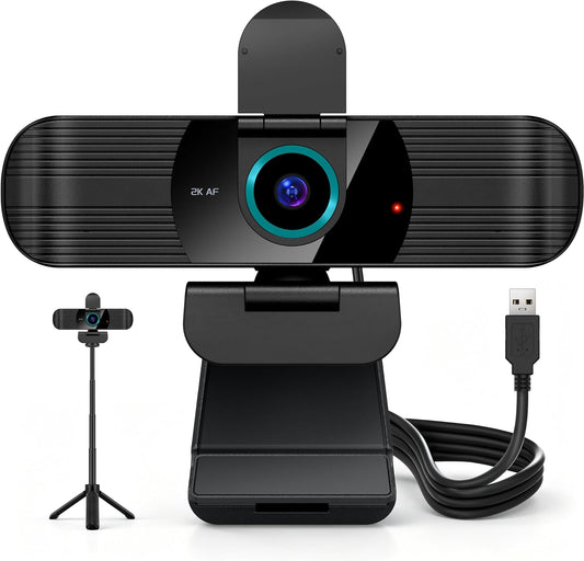Pro QHD 2K/60fps Webcam with Tripod, External USB Camera for PC/Laptop