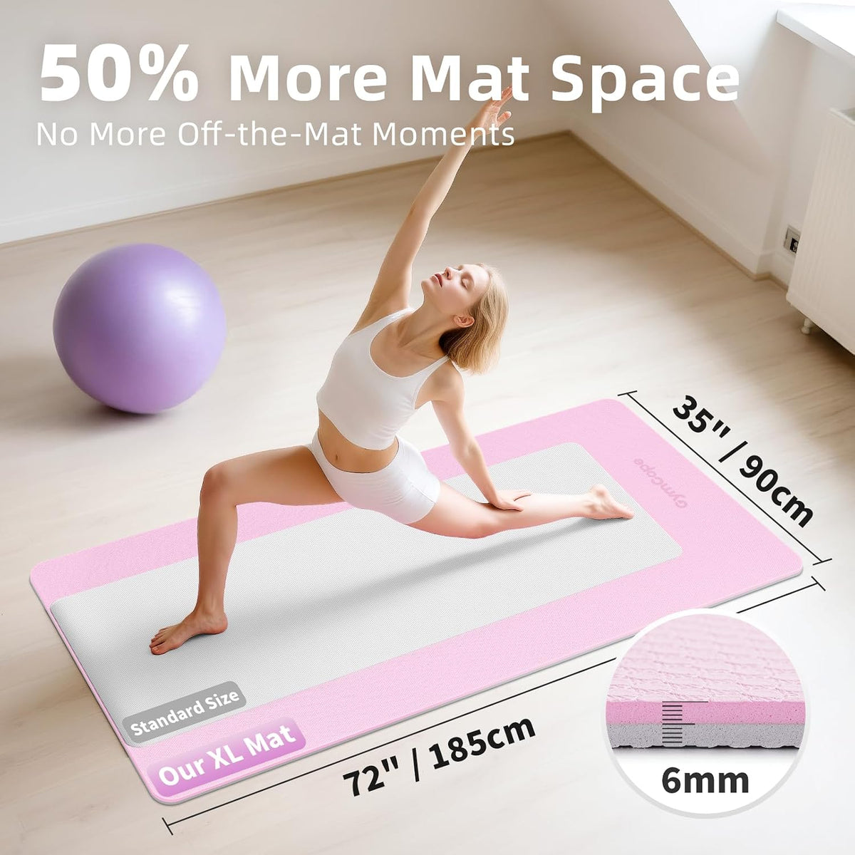 Extra Large Yoga Mat – 72"x48" or 78"x57", 1/4"–1/2" Thick Mat for Women & Men, TPE Non-Slip Pilates Mat for Home Gym, Yoga, Stretching, Meditation