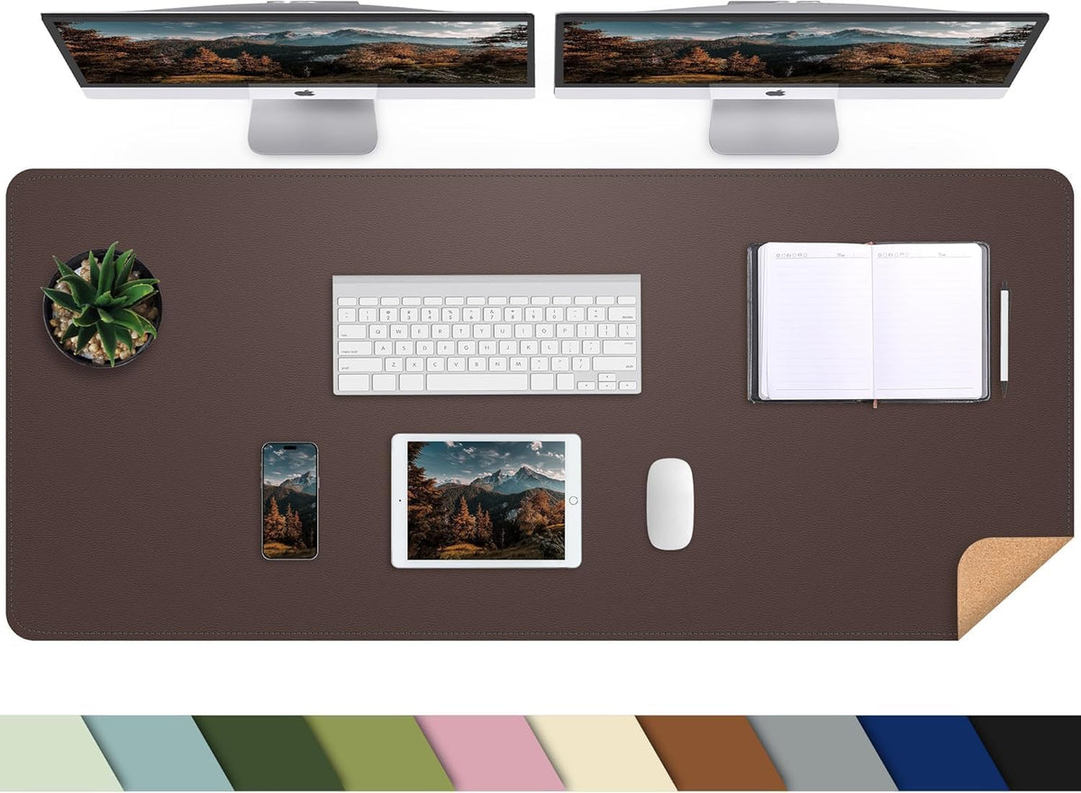 AFIING Cork Desk Mat 55" x 17", Dual-Sided Natural Cork & PU Leather Desk Pad, Non-Slip Waterproof Large Mouse Pad for Office, Home & Gaming (Coffee)