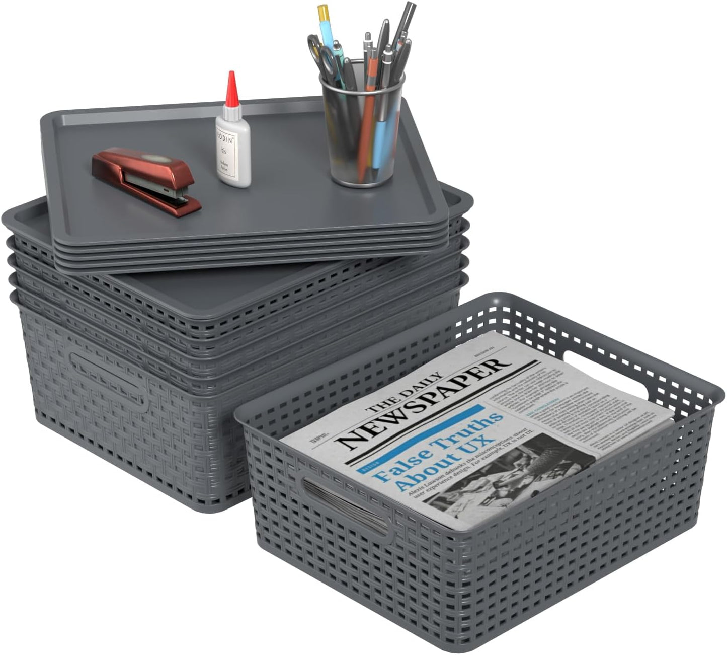 Zopnny Stackable Baskets with Lids, 6-Pack Storage Containers Bin