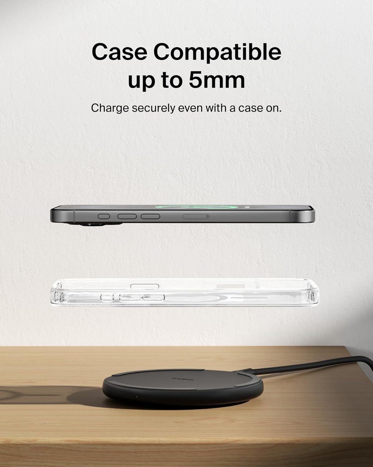 Belkin Wireless Charging Pad 15W - Qi Charger, Charging Station for Apple iPhone 17, iPhone 16/15/14 Series, AirPods, Samsung Galaxy S25, Galaxy S24, Pixel 10 - Power Supply and Cable Included - Black