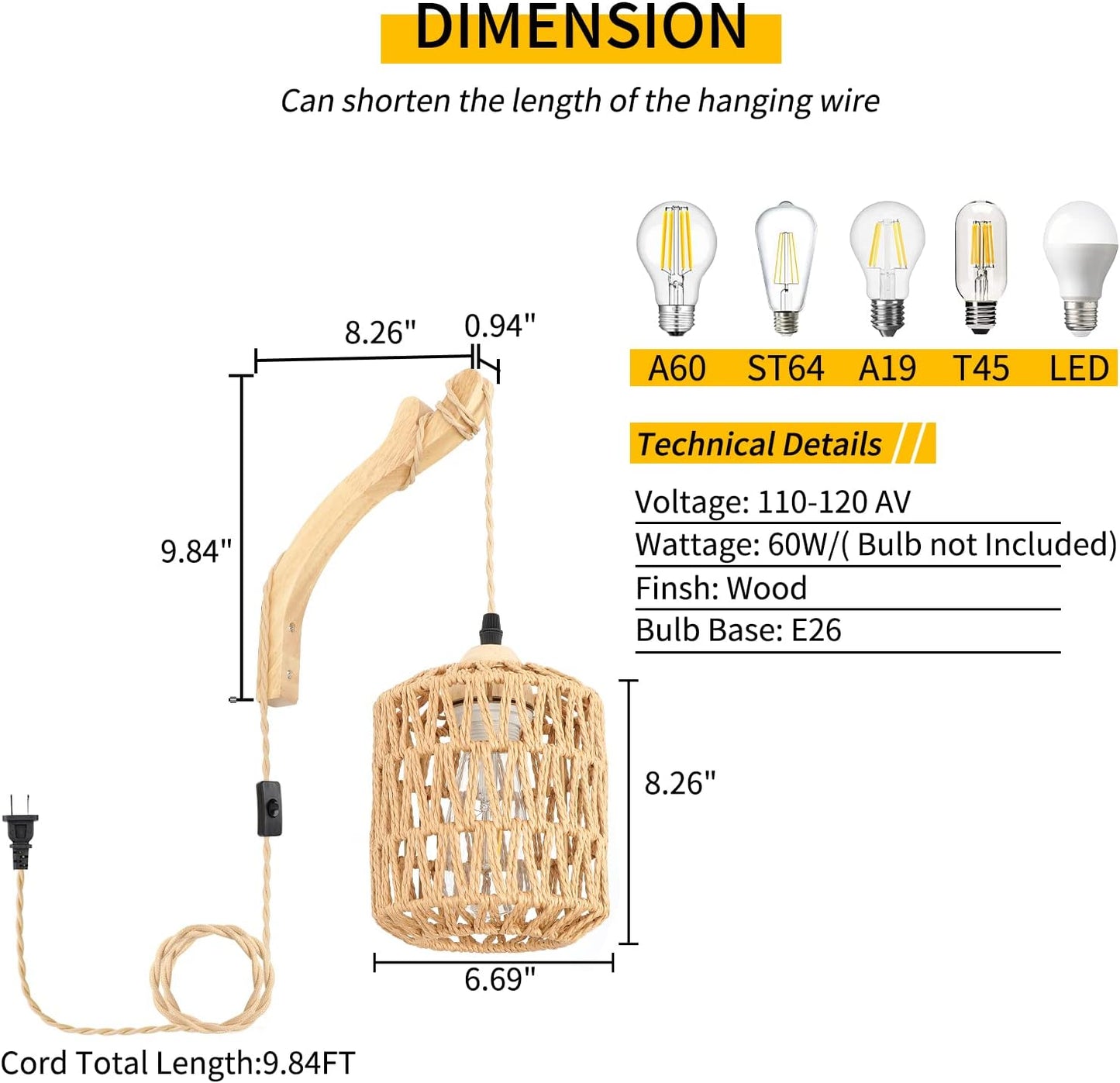 Frideko Plug in Wall Sconces Set of Two Hand Woven Lamp with Cord Rattan Lights Farmhouse Sconce Mounted Light Boho Lighting for Bedroom Living Room