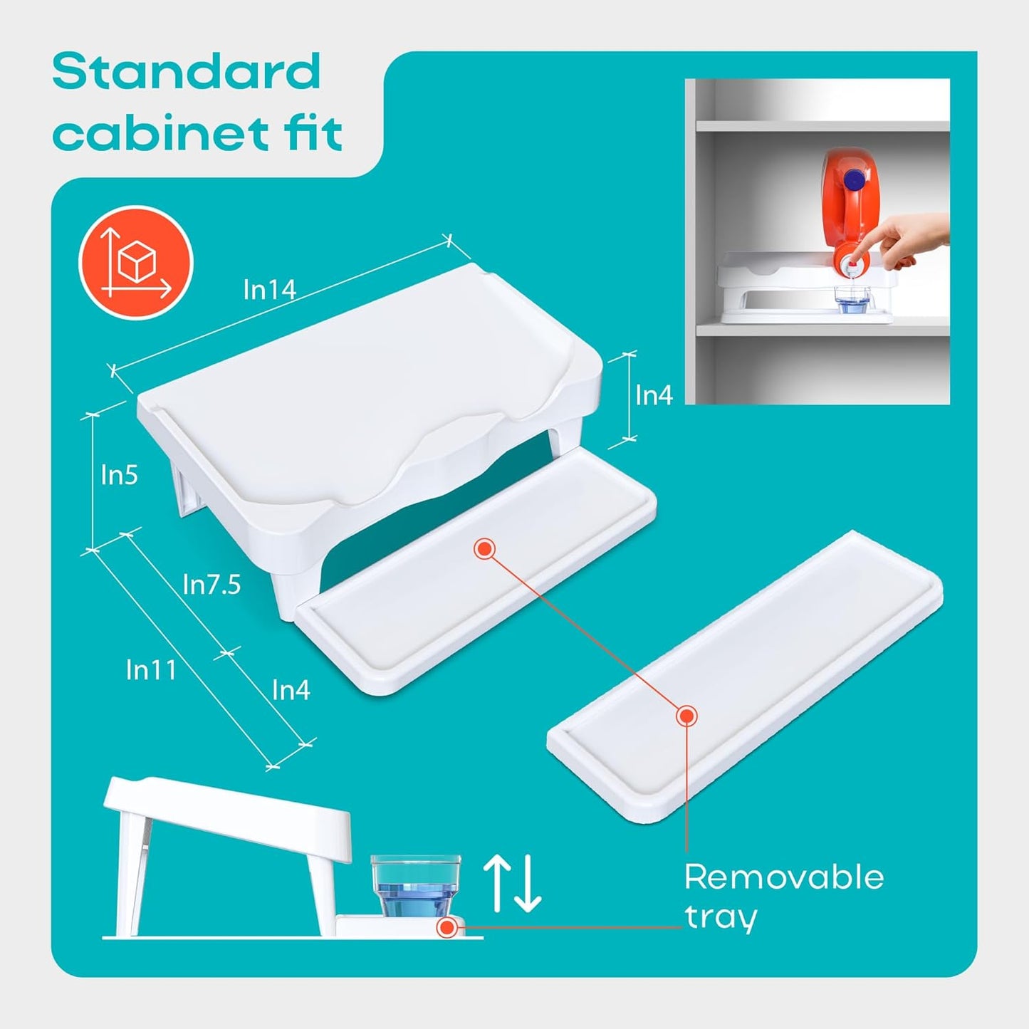 Skywin TidyFriend Detergent Holder Shelf for Laundry Room - Holds 2 Liquid Soap Dispenser, Laundry Soap Station Organizer, Detergent Stand with Drip Catcher Drip Tray Storage Organization (White)