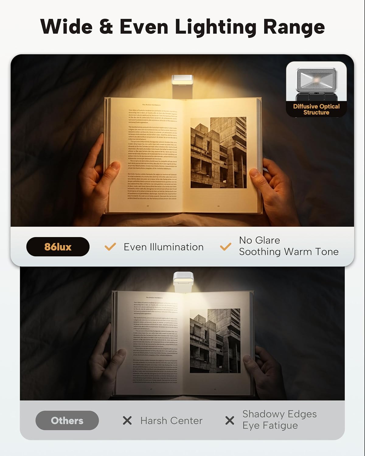 86lux Book Light, Rechargeable Clip-On LED Reading Light for Bed & Night Use - 3 Color Temperatures with Stepless Dimming, Ultralight Bookmark Design for Kids, Book Lovers, Silver