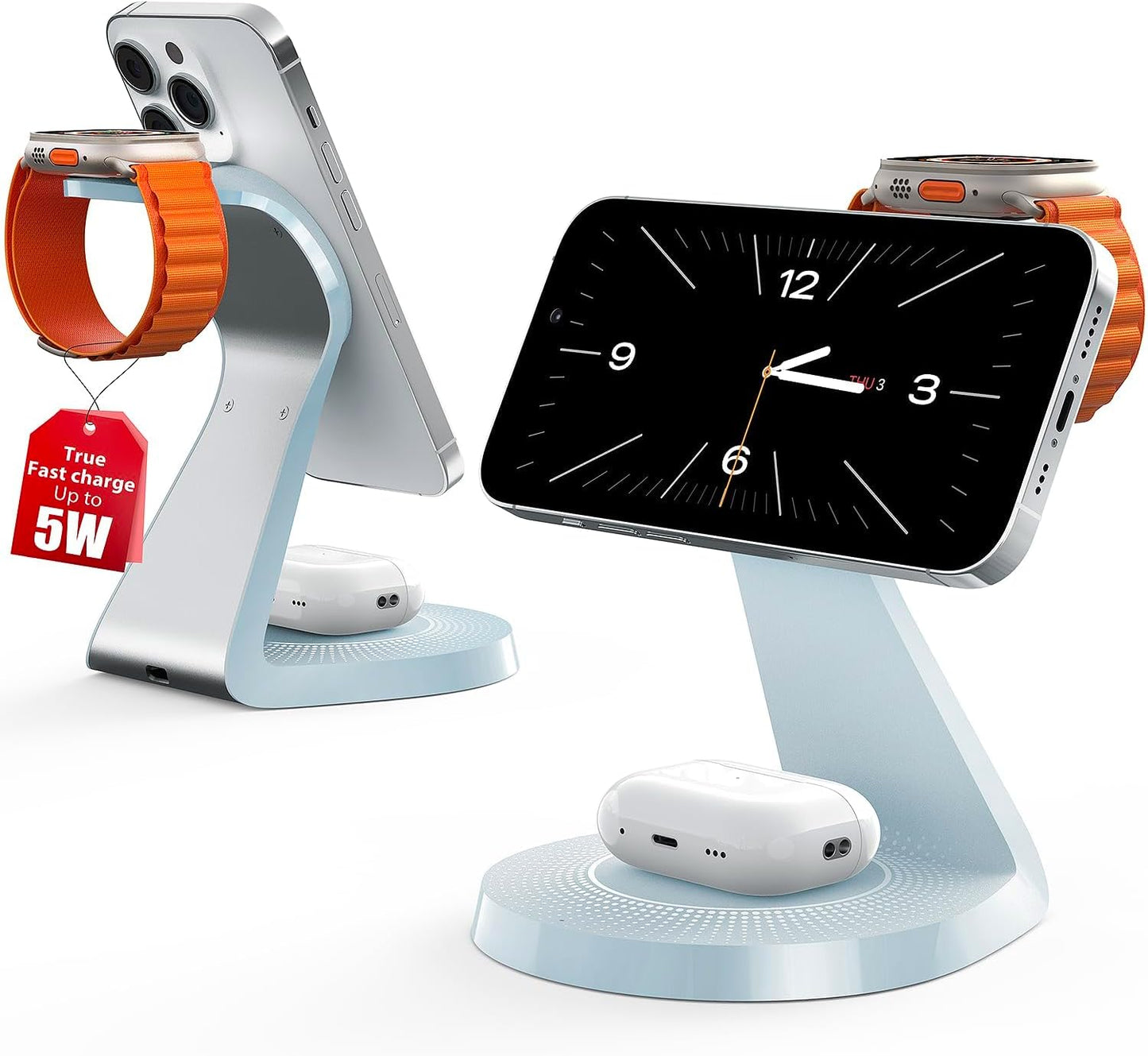 3 in 1 Charging Station for Apple Devices, Mag-Safe Charger Stand Fast Charging, Wireless Charger for iPhone 16/15/14/13/12 Series, & AirPods, & iWatch (USB-C Charger Included)