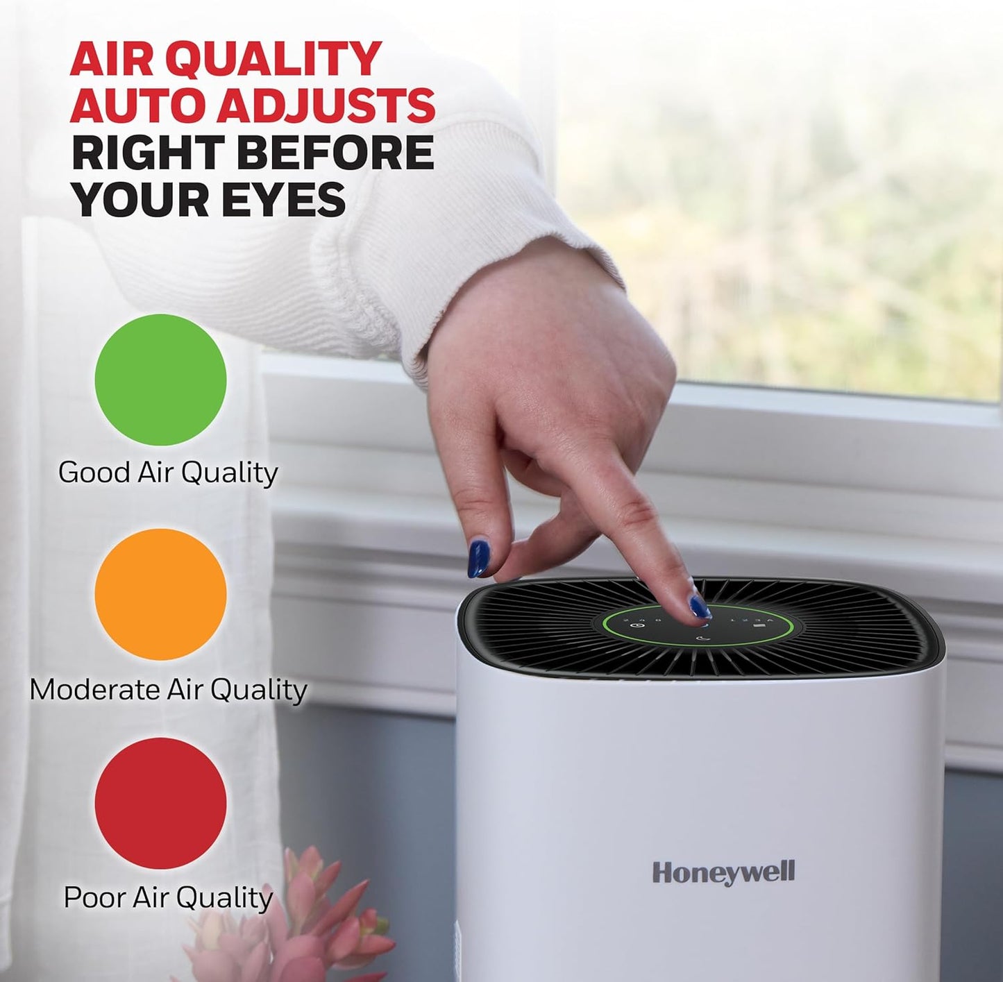 Honeywell Allergen Plus Compact Small Room HEPA Air Purifiers for Home, Up to 530 Ft² Coverage, 3-in-1 Filter, Pet Dander, Smoke & Odor Reducer Air Quality Sensor with Auto Mode, White, HPA125W